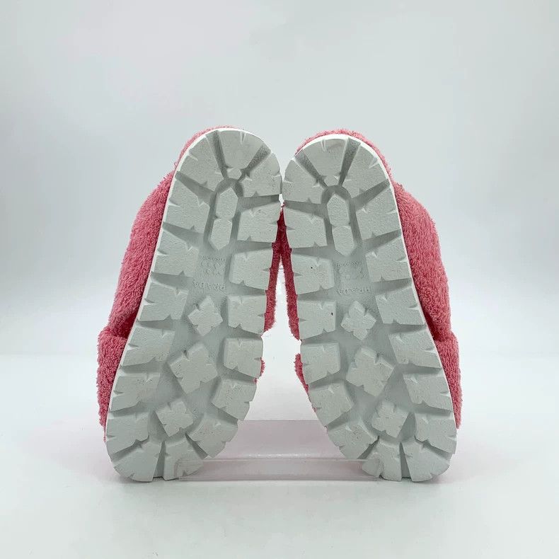 Prada Prada Pink triangle cross-plush casual flat slippers Size US 7 / IT 37 - 5 Thumbnail