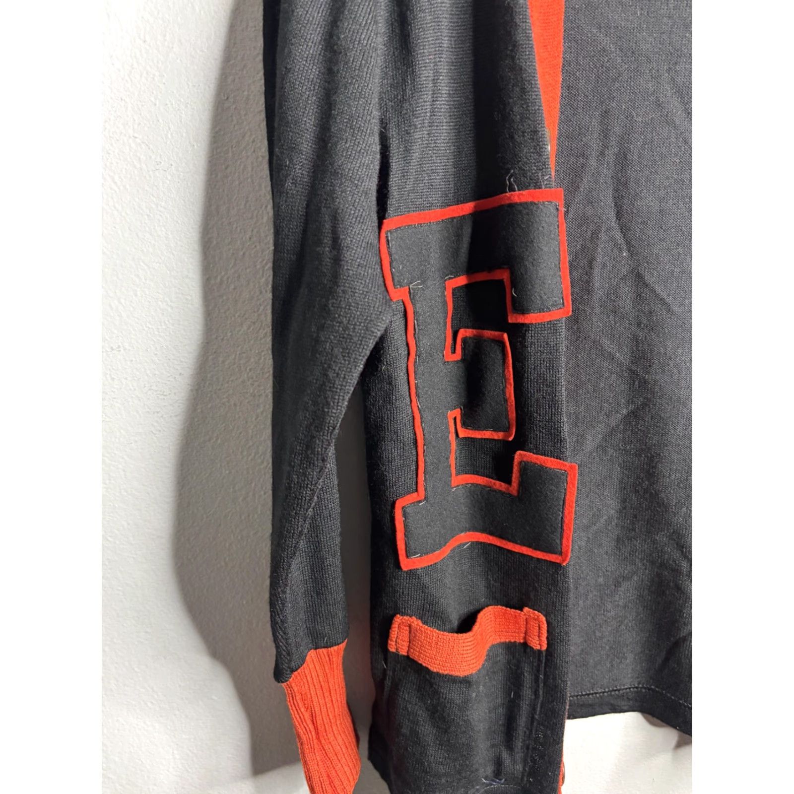 Vintage VINTAGE Stadium Mens Cardigan Sweater 3XS Black Wool Letterman Varsity E Striped Knit V-Neck Pockets Size US XXS / EU 40 - 2 Thumbnail