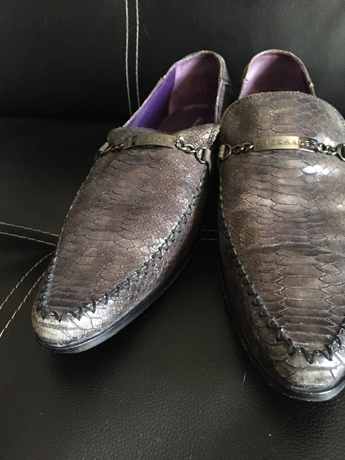 Versace VERSACE Collection Snake Skin Leather Grey Men Shoes EU 45 Size US 12 / EU 45 - 5 Thumbnail