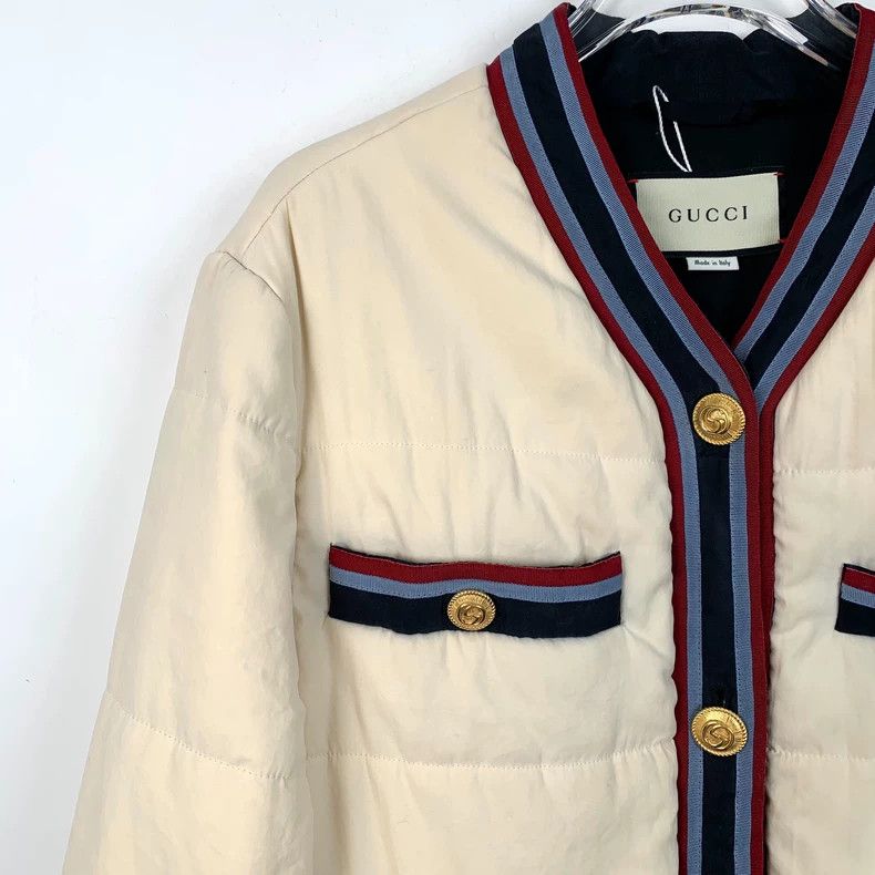 Gucci Gucci Beige striped V-neck single-breasted long-sleeved cot Size US XXS / EU 40 - 3 Thumbnail