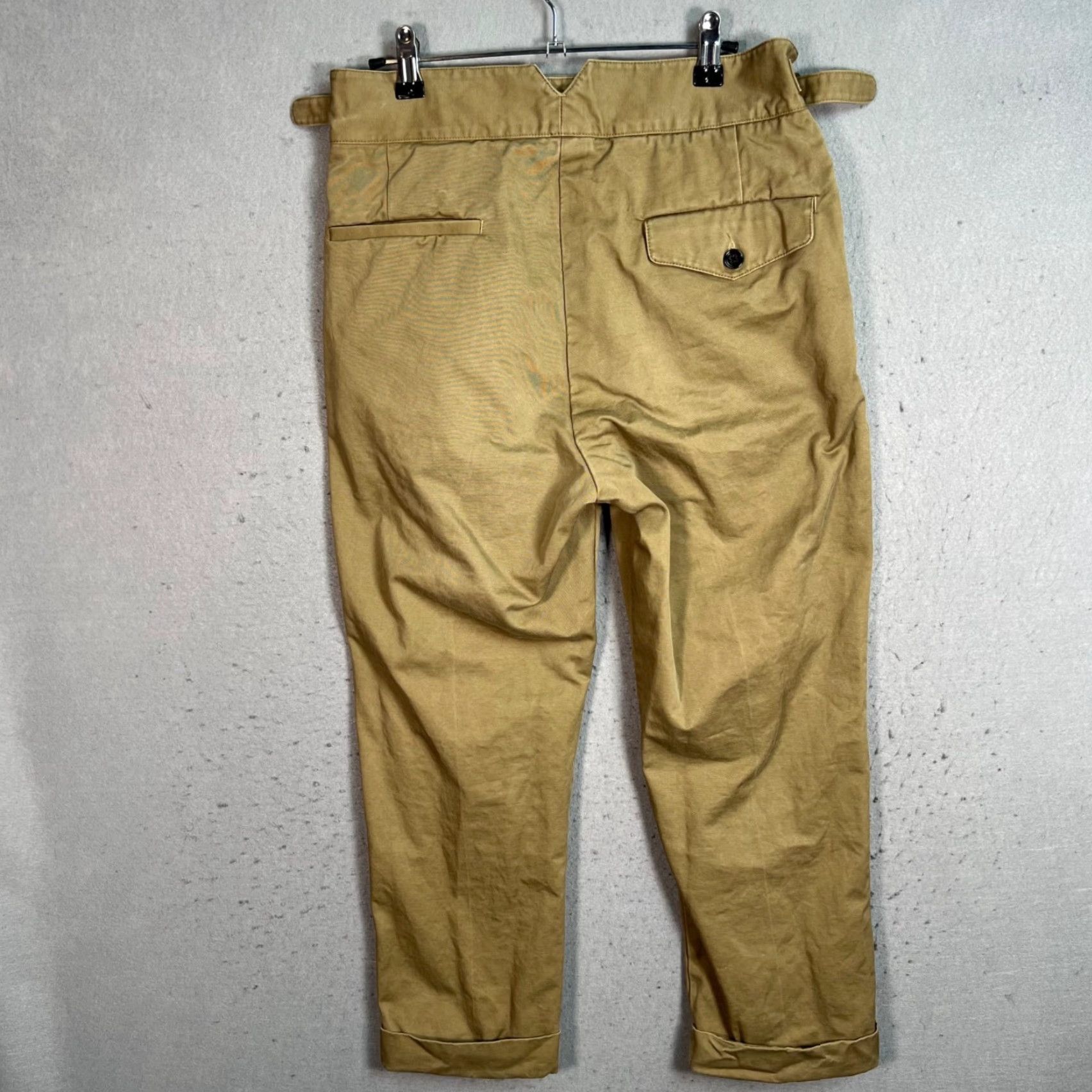Vintage Cattaun Mens Pleated High-Waist Khaki Trousers Size 28 Beige Cotton Spandex Dress Pants Tapered Inseam 24 in Adjustable Waist Straps Mens Size US 28 / EU 44 - 2 Thumbnail