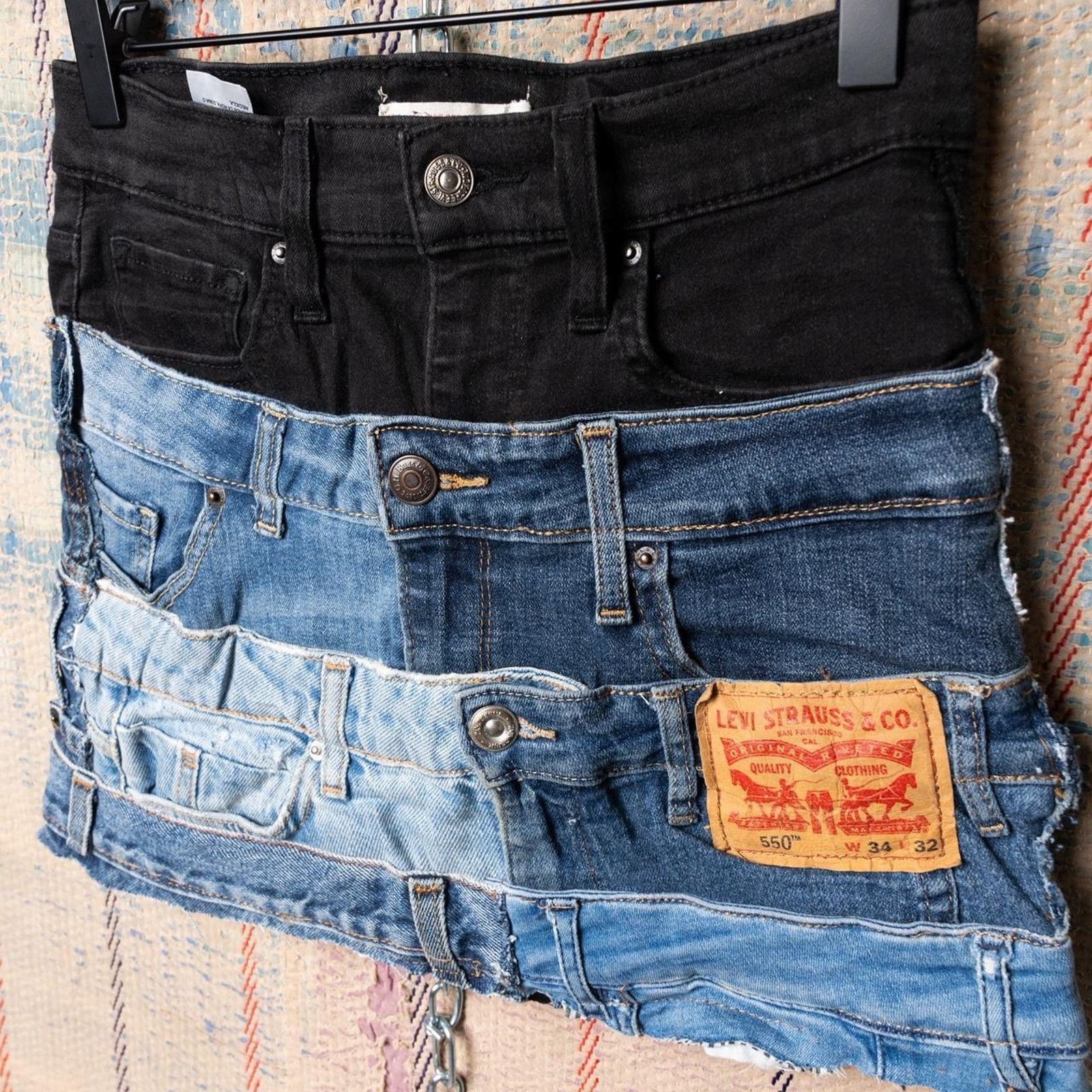 Levi's Custom upcycled patchwork mini skirt Size 28" / US 6 / IT 42 - 3 Thumbnail