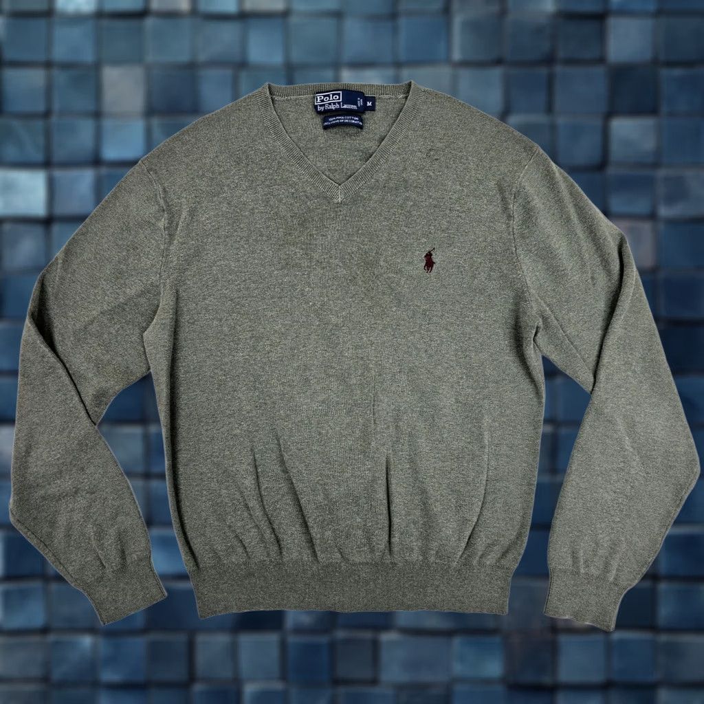 Polo Ralph Lauren Polo Ralph Lauren V-Neck Pima Cotton Knit Sweater Men M Green w Maroon Pony EUC Size US M / EU 48-50 / 2 - 1 Thumbnail