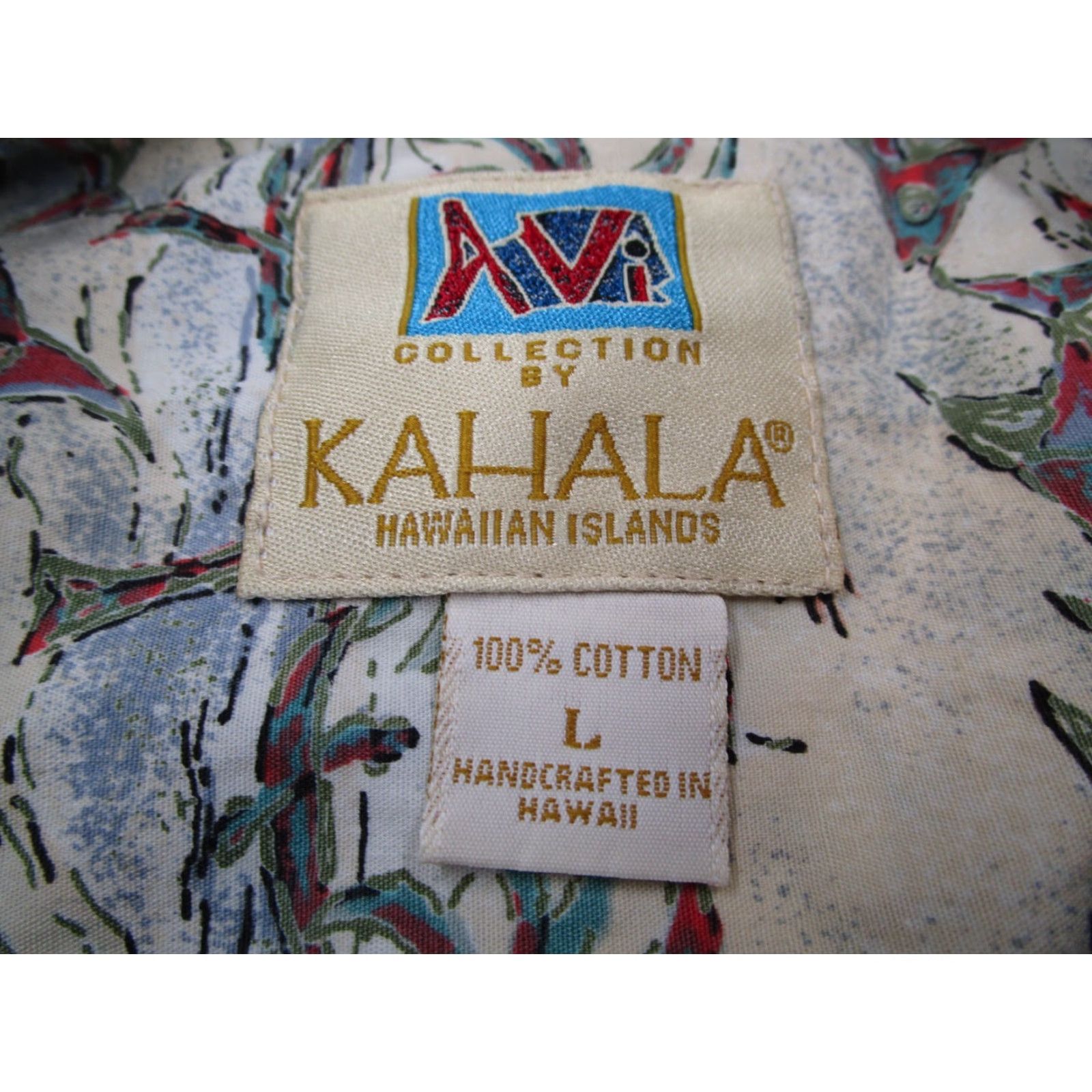 Vintage Kahala Avi Collection Mens Beige Short Sleeve Button Up Hawaiian Shirt - Made in USA - 100% Cotton - Size L Size US L / EU 52-54 / 3 - 3 Thumbnail