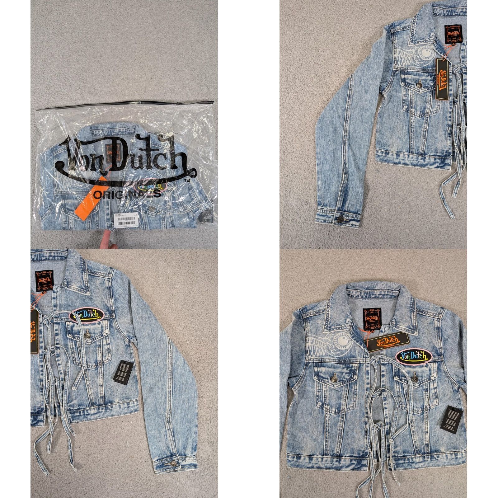 Von Dutch Von Dutch Tie Front Denim Jacket Womens Small Light Wash Patch Logo Embroidered Jacket Size S / US 4 / IT 40 - 8 Thumbnail