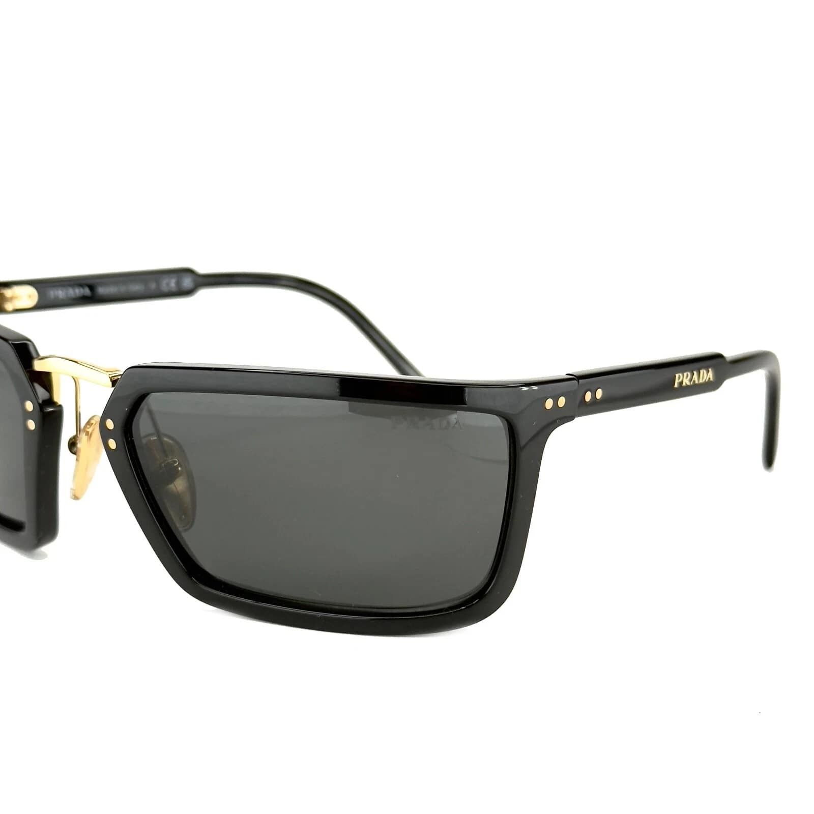 Prada PRADA A11 PRA11S Black Gold Logo Wrap Mask Unisex Sunglasses Size ONE SIZE - 7 Thumbnail