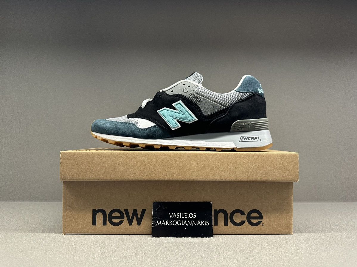 image of New Balance 577 Miuk Black Grey Baby Blue Shoes, Men's (Size 8.5)