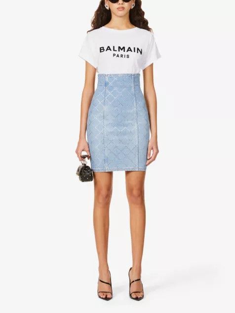 Balmain o1y0625 Denim Skirt in Blue Size 26" / US 2 / IT 38 - 3 Thumbnail