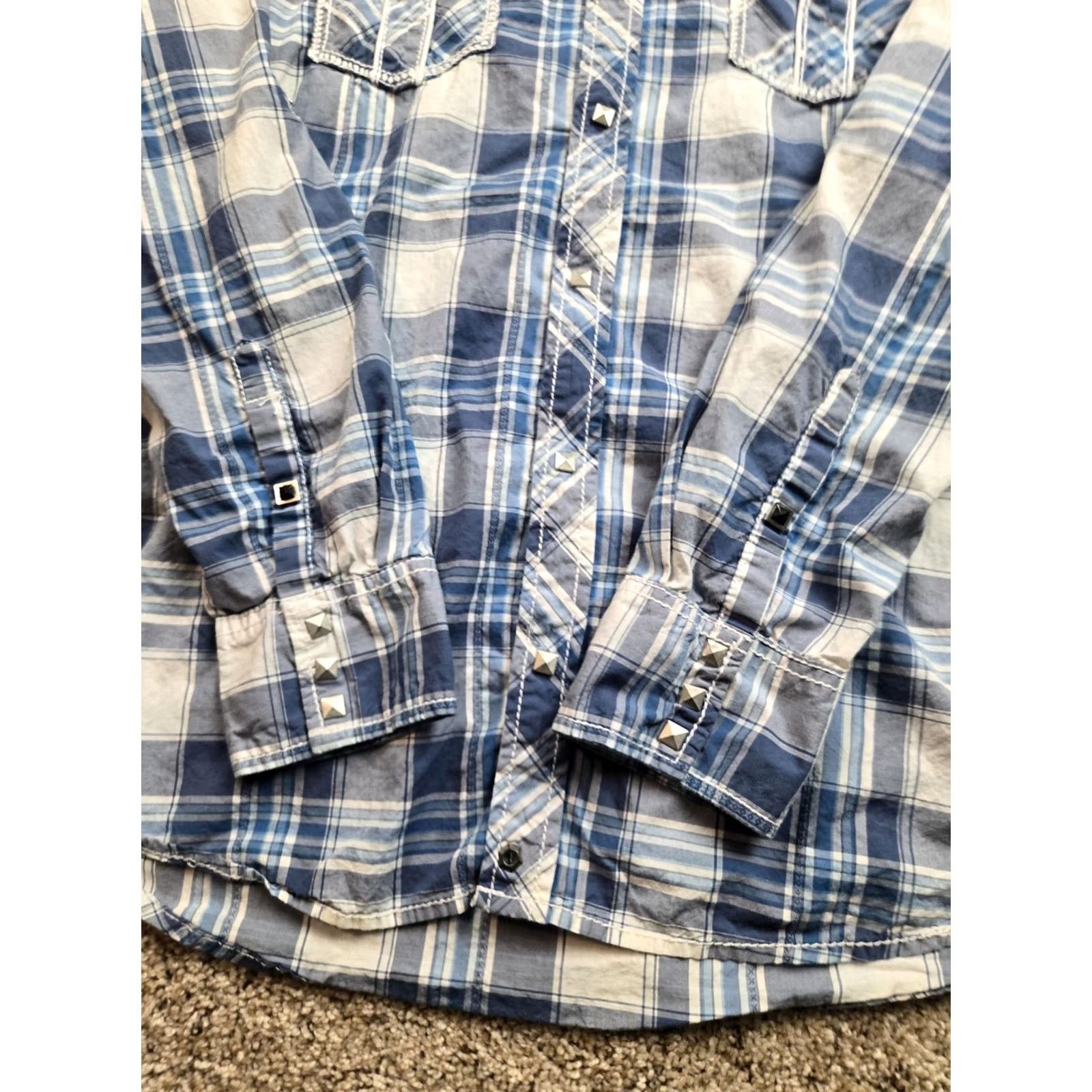 Buckle Black Buckle Black Label Shirt Mens XL Blue Plaid Long Sleeve Snap Front Slim Fit Size US XL / EU 56 / 4 - 3 Thumbnail