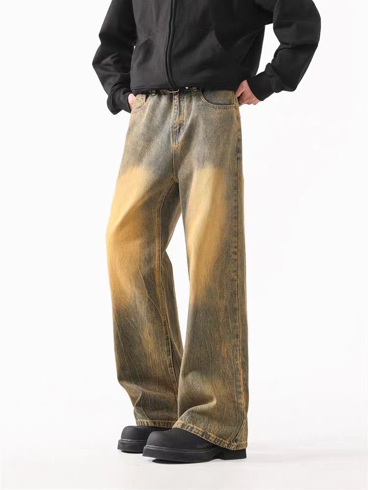 Japanese Brand × Jean Vintage Washed Yellow Clay Dyed Straight Leg Scrap Jeans Size US 34 / EU 50 - 2 Thumbnail