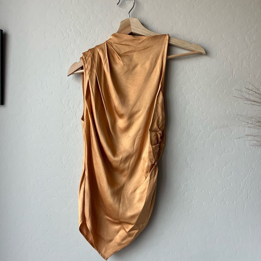 A.L.C. NEW A.LC. Blouse Silky Asymmetrical Ruched Sleeveless Top Fa Size XS / US 0-2 / IT 36-38 - 2 Thumbnail