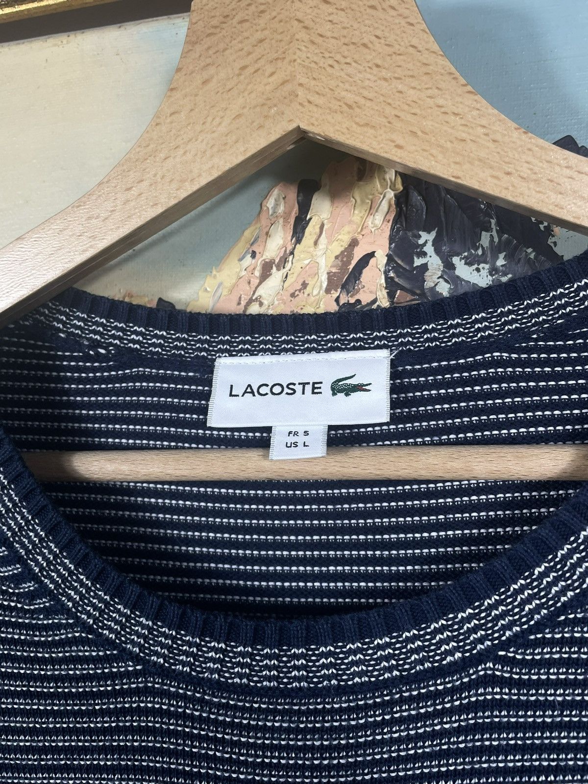 Lacoste × Vintage Lacoste retro y2k 00s Navy Striped jumper pull knitwear Size US L / EU 52-54 / 3 - 6 Thumbnail