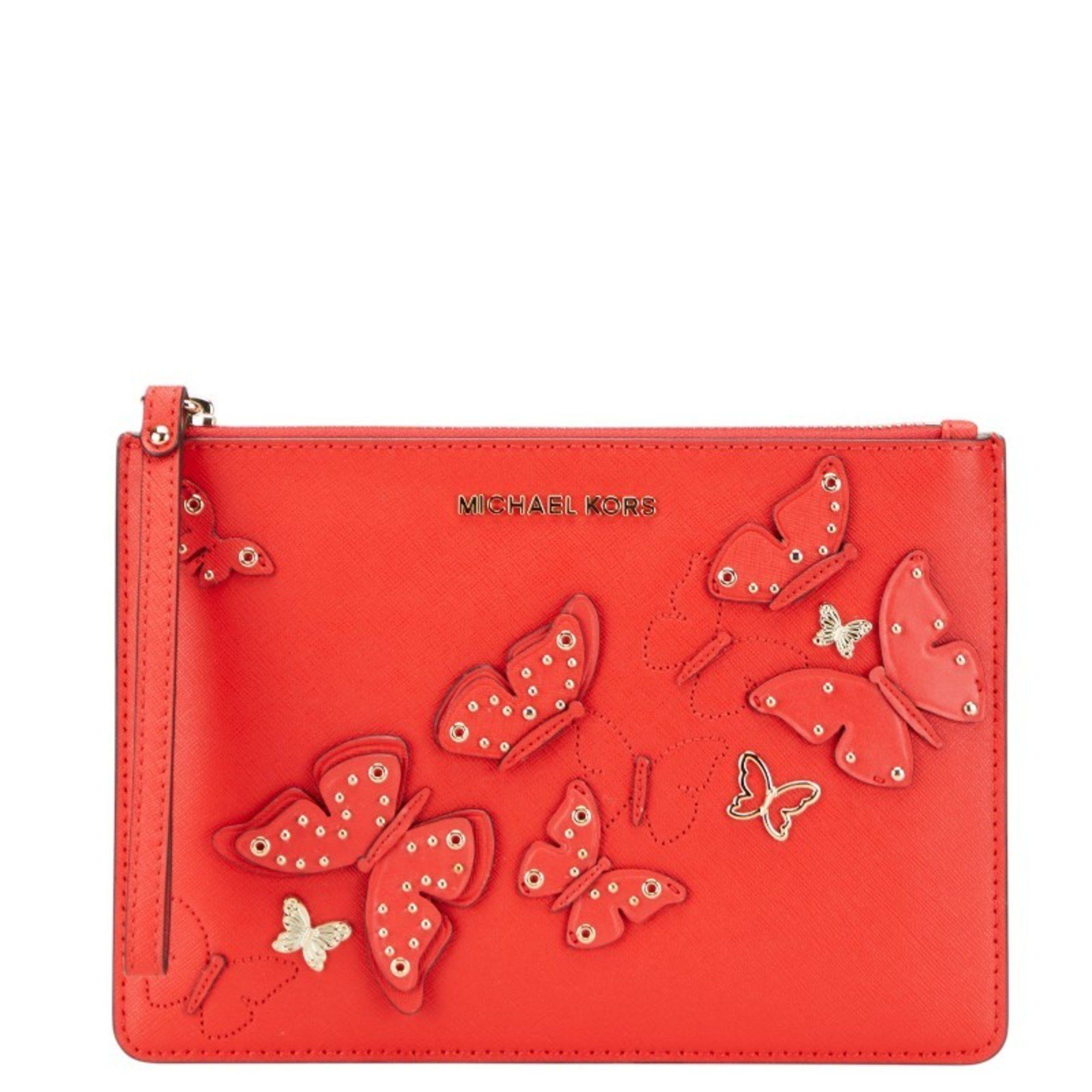 Michael Kors Michael Kors Butterfly Motif Clutch Bag/Second Bag Red Leather Women's Size ONE SIZE - 1 Thumbnail