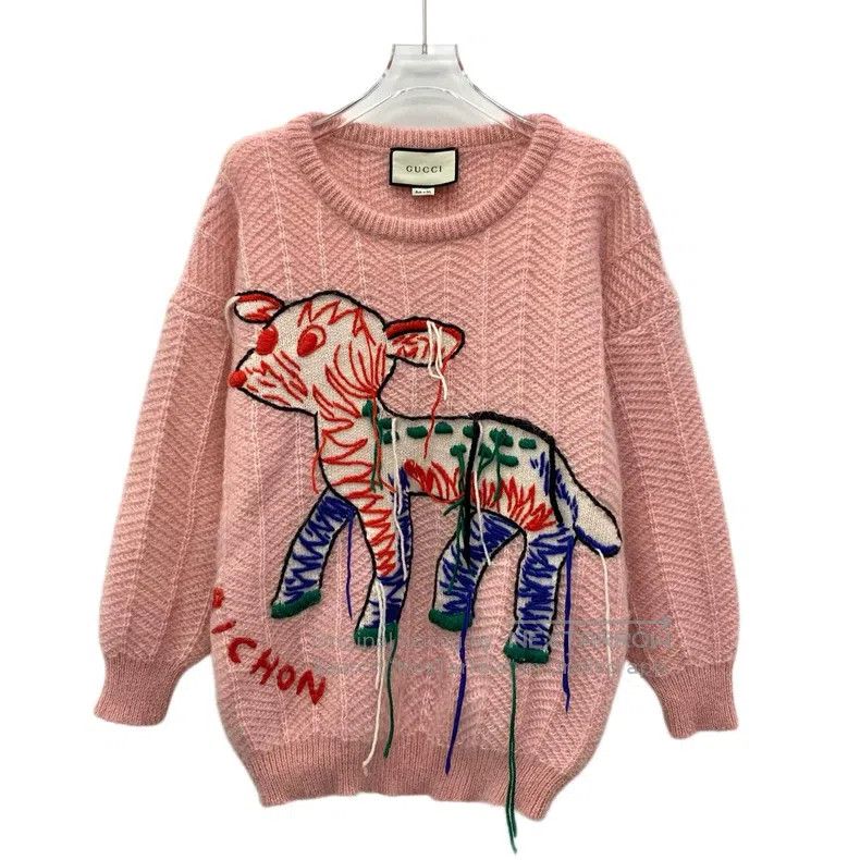 Gucci Gucci Light pink deer inlaid horsehair round-neck long-sle Size M / US 6-8 / IT 42-44 - 1 Thumbnail