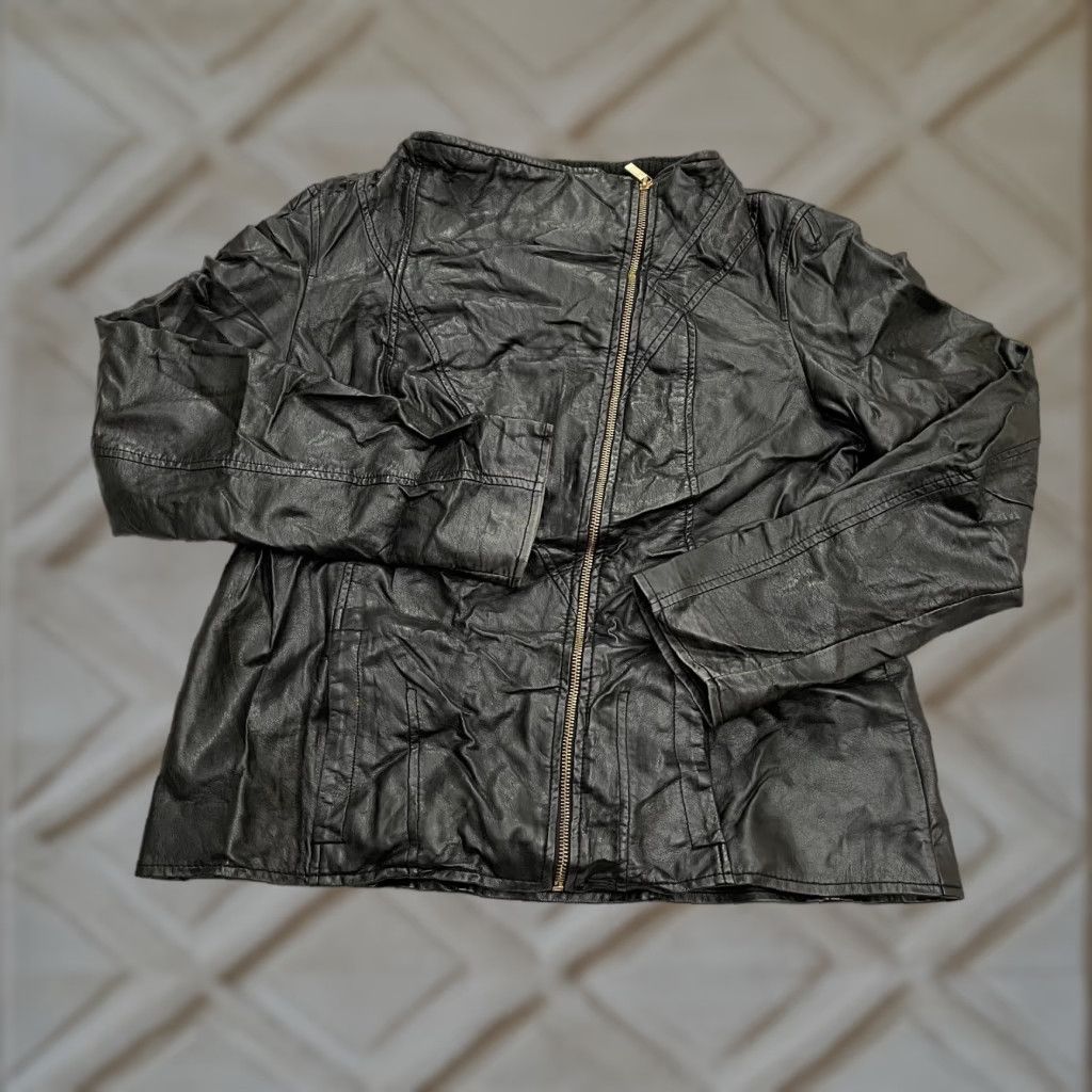 Calvin Klein Calvin Klein Faux Leather Jacket Coat Womens Large Black Full Zip Pockets City Classic 90s Outdoor Size L / US 10 / IT 46 - 1 Thumbnail