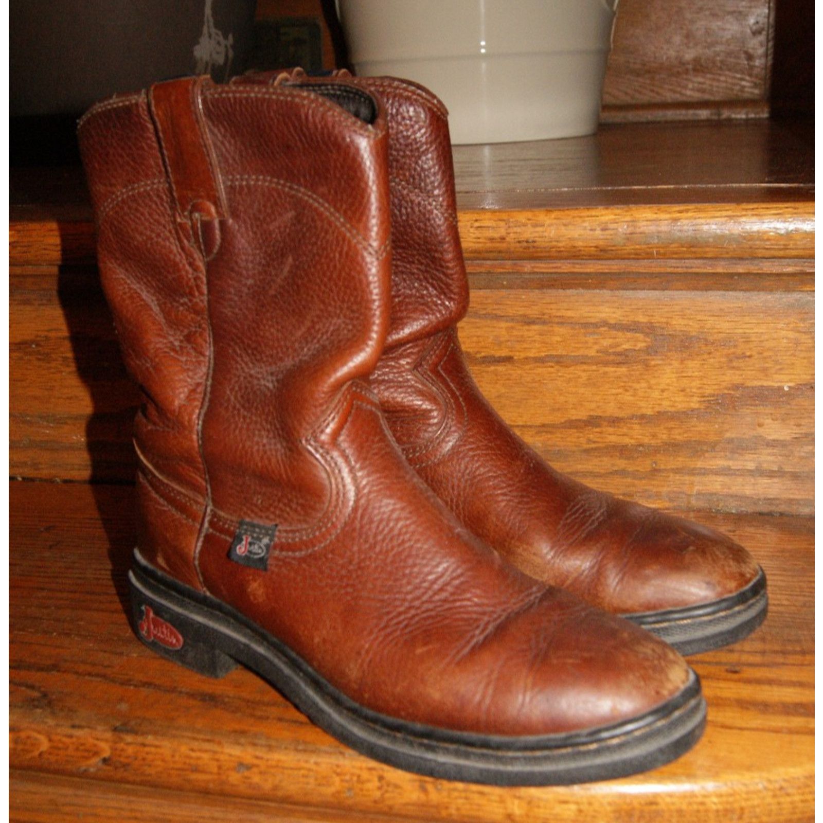 Justin Boots Justin Cowhide Ladies Boots L9011 Brown Rustic Leather 6.5B Size US 6.5 / IT 36.5 - 2 Thumbnail