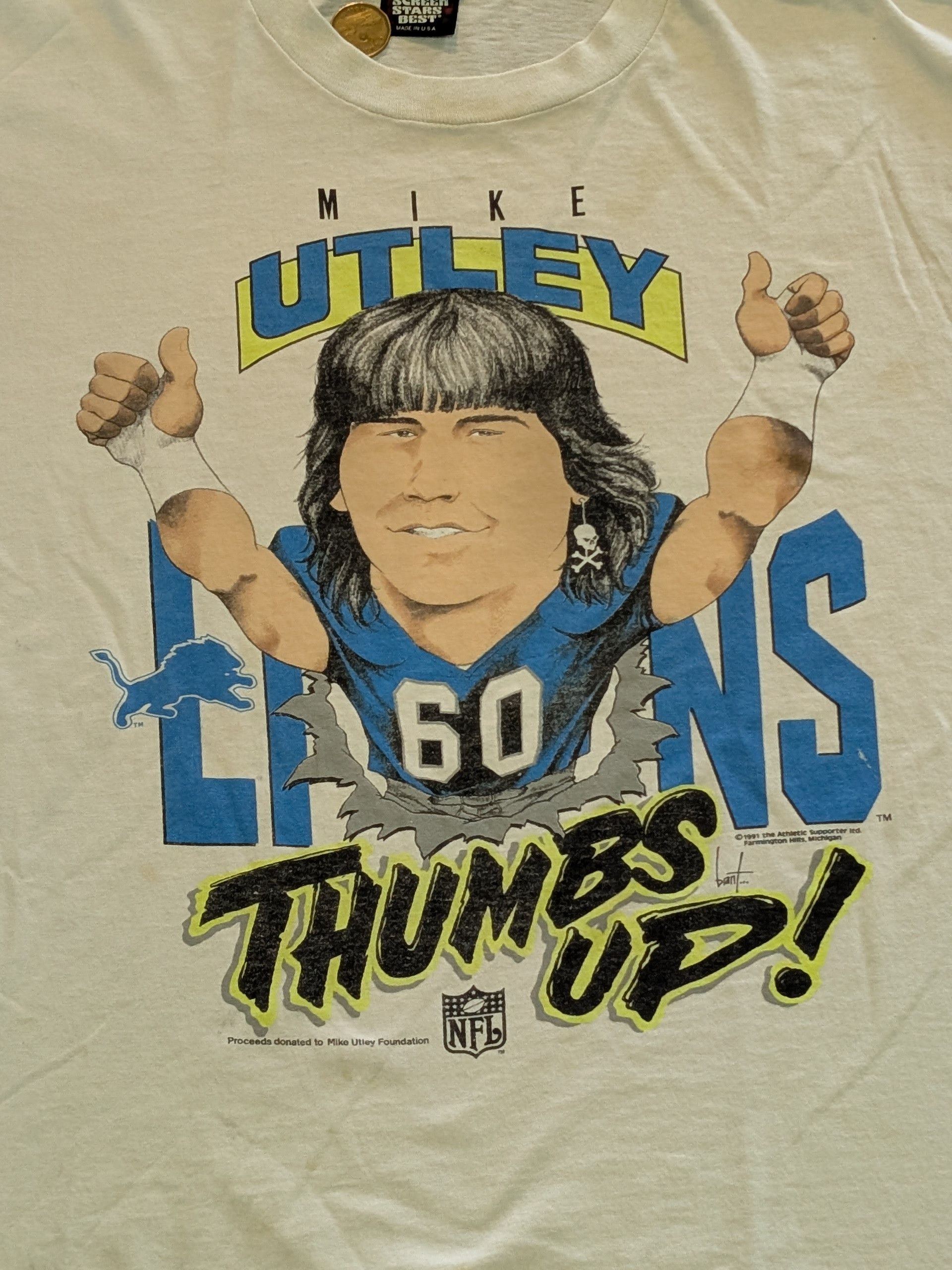 Other 1991 Mike Utley Detroit Lions Screen Stars T-Shirt Size XL Size US XL / EU 56 / 4 - 2 Thumbnail