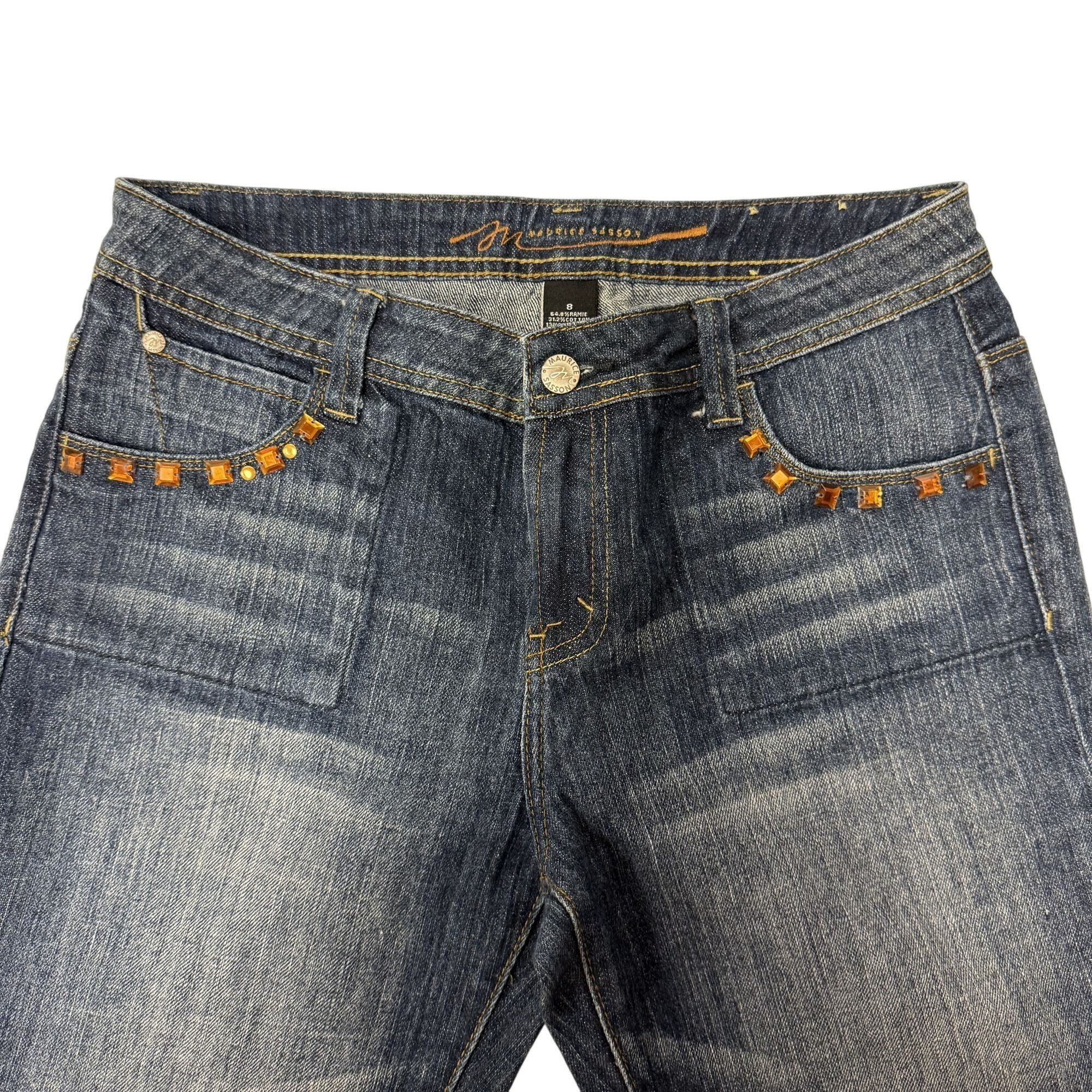 Other Vtg Maurice Sasson Denim EMBELLISHED FLORAL Rhinestone Jeans Size 30" / US 8 / IT 44 - 2 Thumbnail
