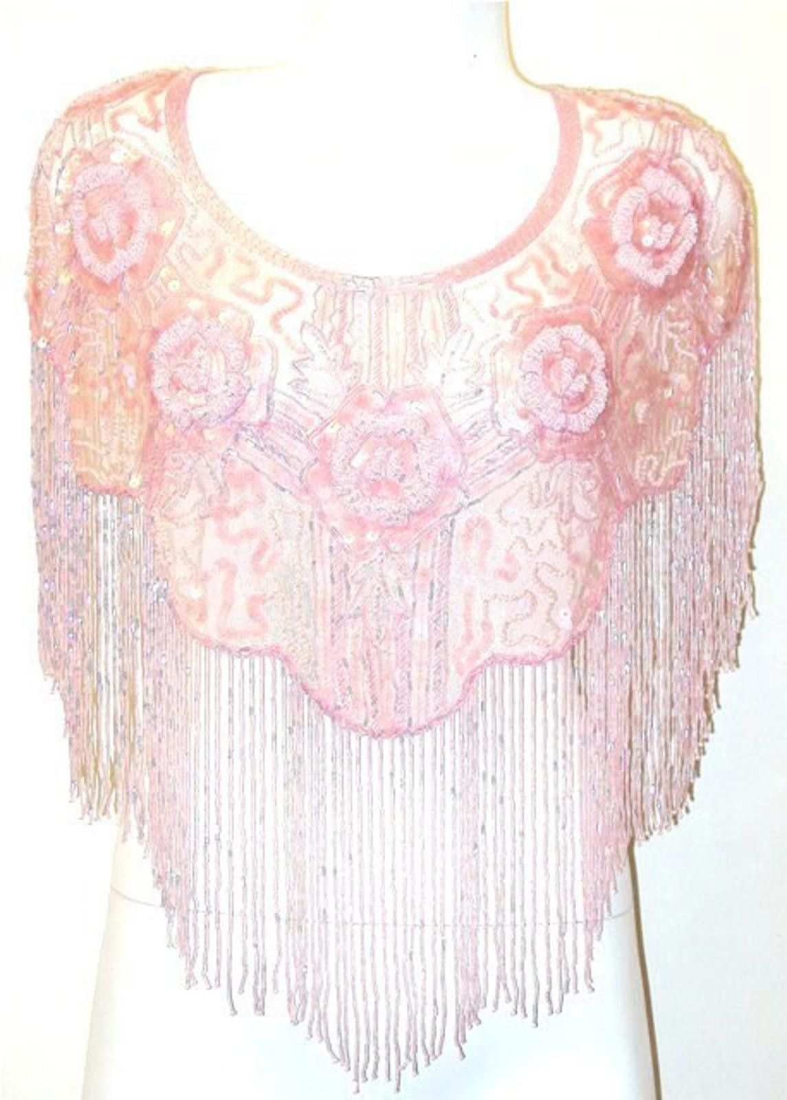 Designer Sequin Shawl/Wrap with Fringes Pink Size ONE SIZE - 1 Preview