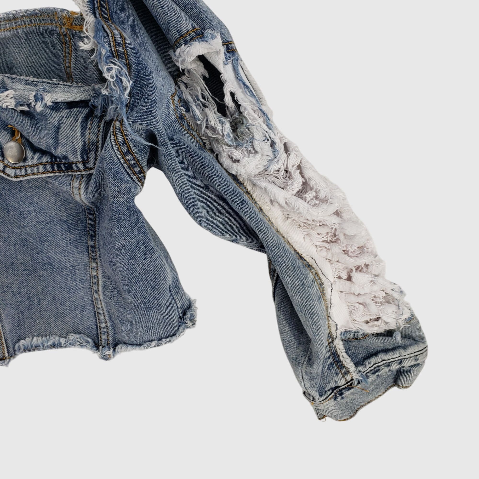Other American Bazi Womens Cropped Distressed Denim Jacket Sz S Size S / US 4 / IT 40 - 5 Thumbnail