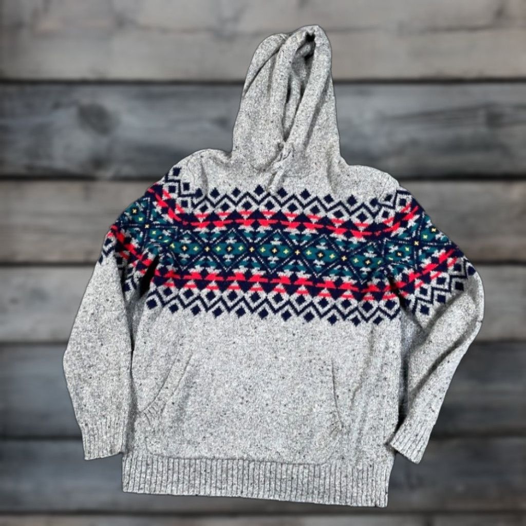 American Eagle Outfitters American Eagle Outfitters Geometric Pattern Hooded Pullover Sweater Adult Small Gray Cotton Acrylic Aztec Tribal 90s Size US S / EU 44-46 / 1 - 1 Thumbnail