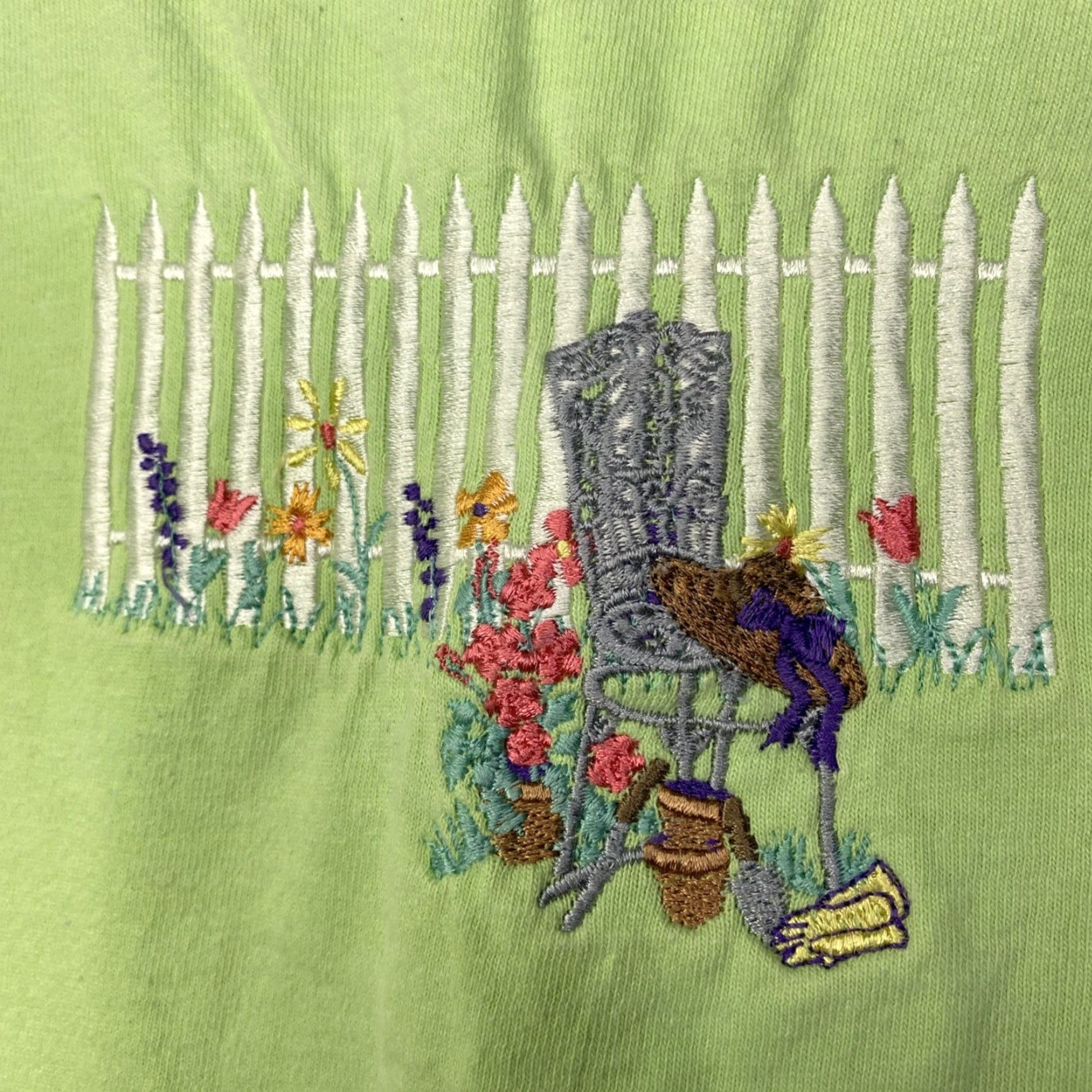 Vintage VINTAGE Oneita T-Shirt Embroidered Grannycore Grandma Stitch Adult Large L Green Short Sleeve Mens Shirt Size US L / EU 52-54 / 3 - 4 Thumbnail