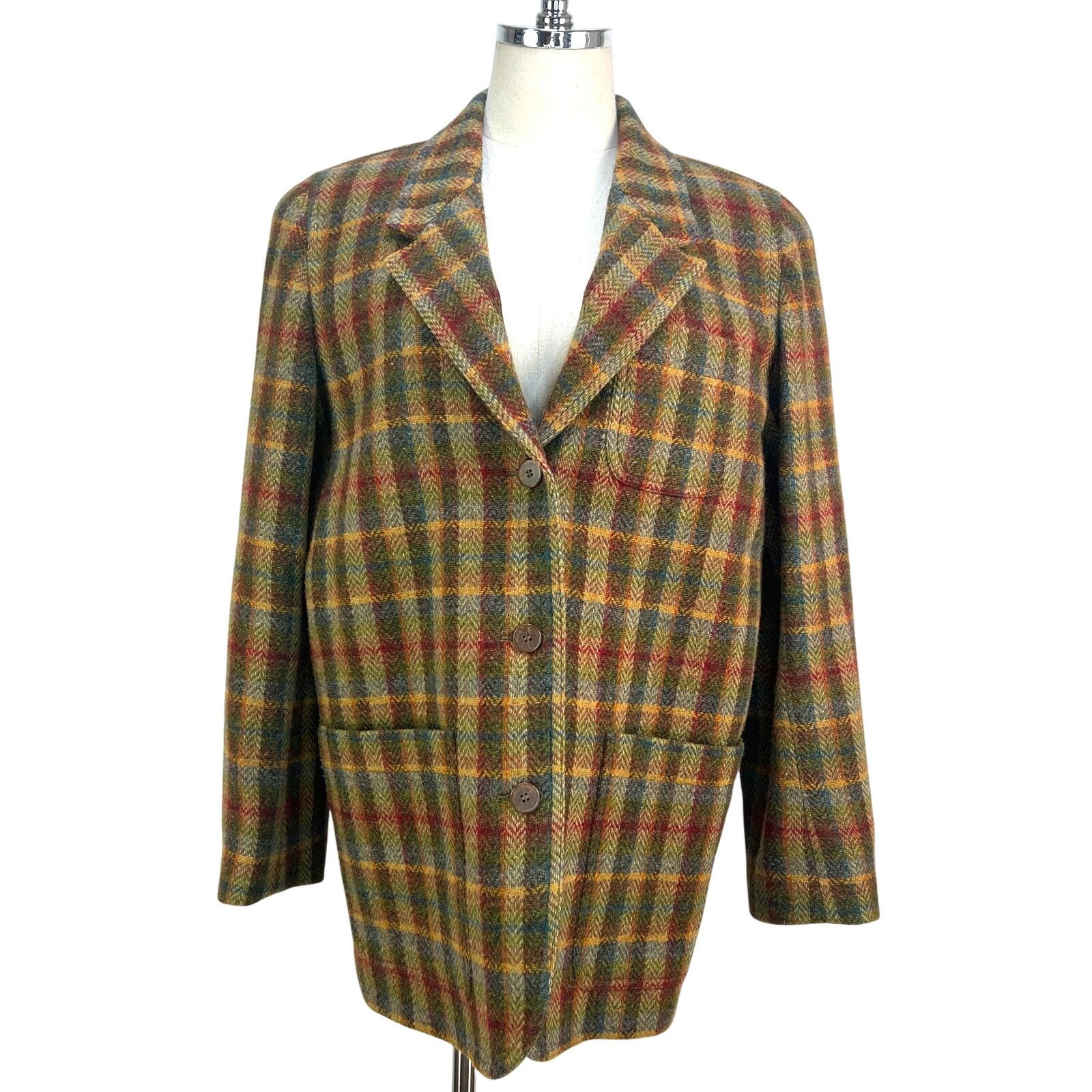 Liz Claiborne × Vintage Vintage Lizsport Petite Wool Plaid Blazer Green Size XL / US 12-14 / IT 48-50 - 1 Thumbnail