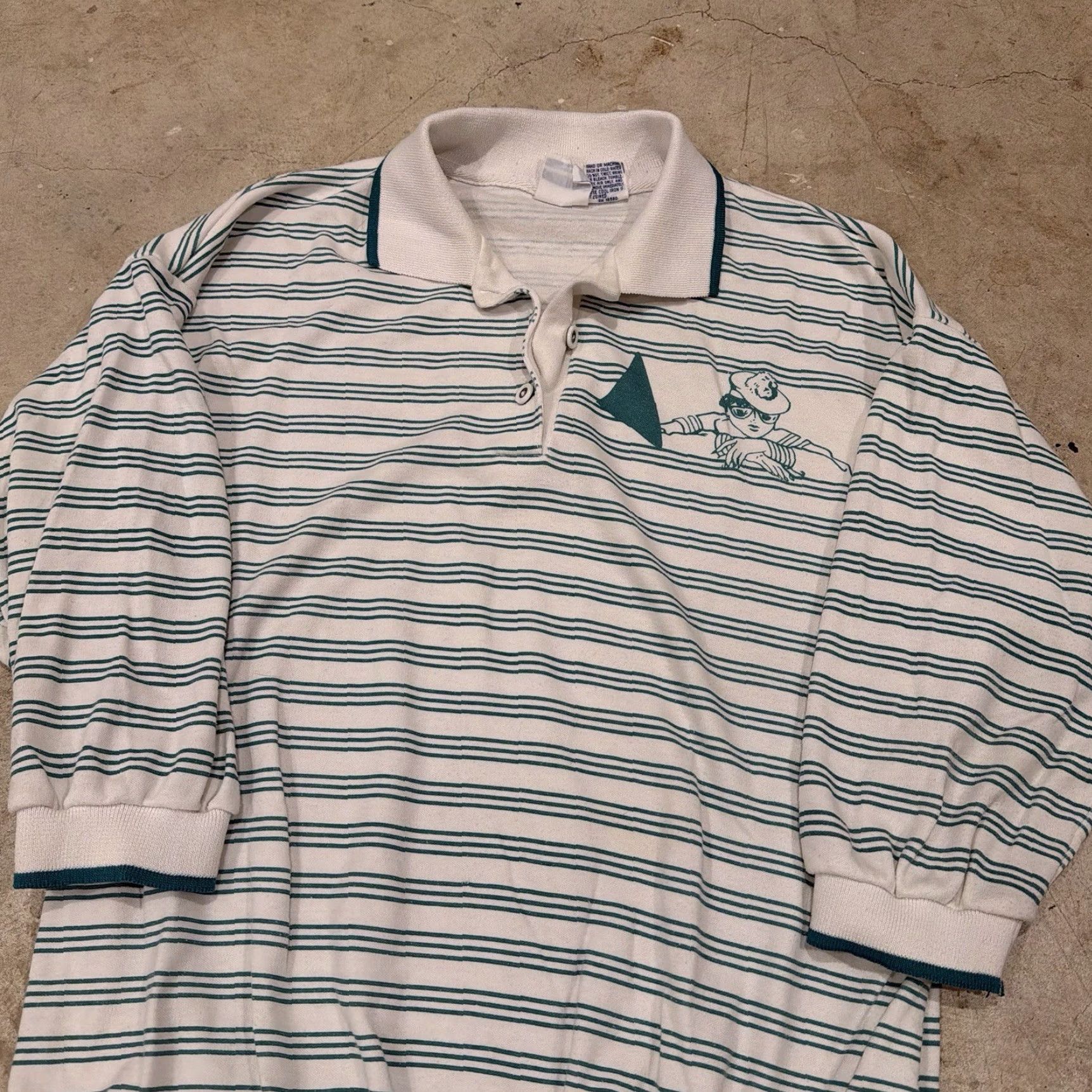 Catalina VINTAGE Catalina Polo Sweater Striped Preppy Green White Womens Size Medium Pullover Knit Long Sleeve Dolman Sleeve Collared Nautical Casual السفر Size M / US 6-8 / IT 42-44 - 4 Thumbnail