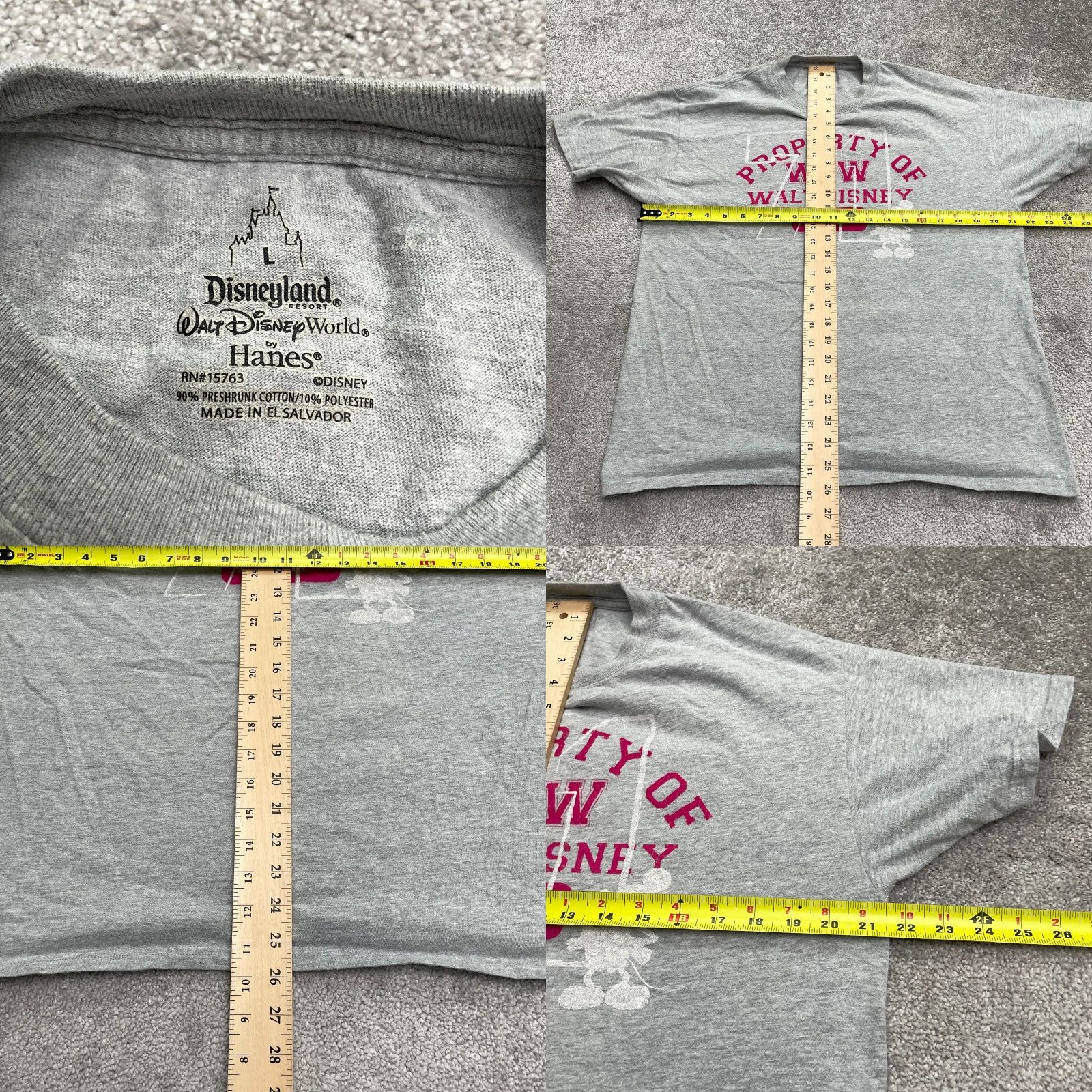 Hanes Disneyland Disney x Hanes Graphic T-Shirt Unisex Adult Large Gray Crew Neck Tee Size L / US 10 / IT 46 - 8 Thumbnail