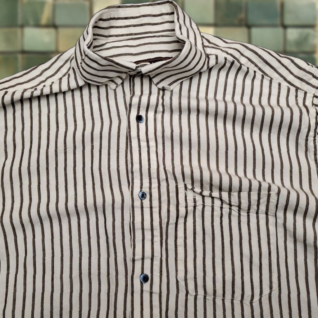Vintage French Crown Shirt Mens XL Black White Vertical Striped Short Sleeve Button-Up Size US XL / EU 56 / 4 - 1 Thumbnail