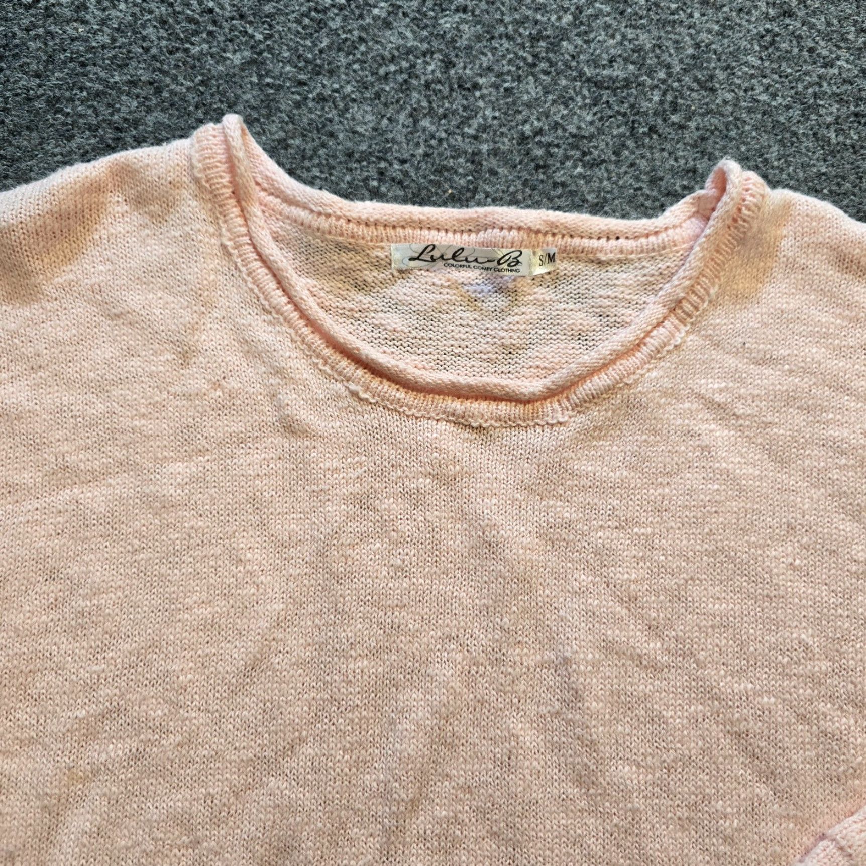 Vintage Lulu B Sweater Womens M Pink Textured Knit Round Neck Pocket Casual Basic Size M / US 6-8 / IT 42-44 - 2 Thumbnail