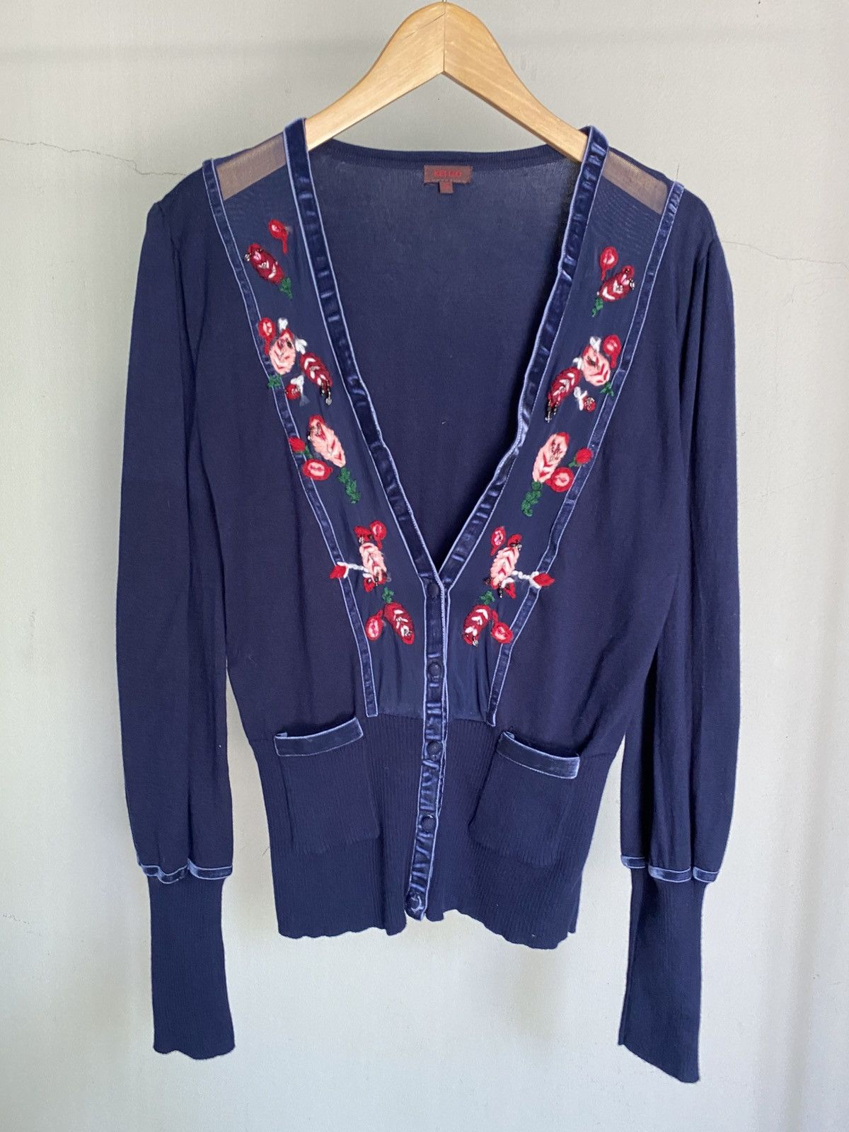 Kenzo KENZO Blue V-Neck Cardigan with Embroidered Trim. Size ONE SIZE - 19 Thumbnail