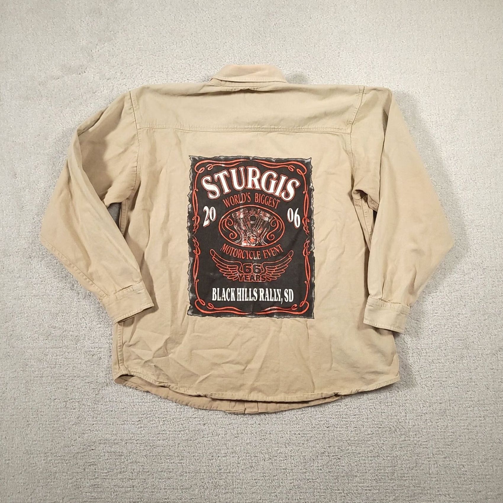 Vintage VINTAGE Sturgis 2006 Biker Design Button Up Shirt XL Tan Beige Black Hills Men Shirt Size US XL / EU 56 / 4 - 7 Thumbnail