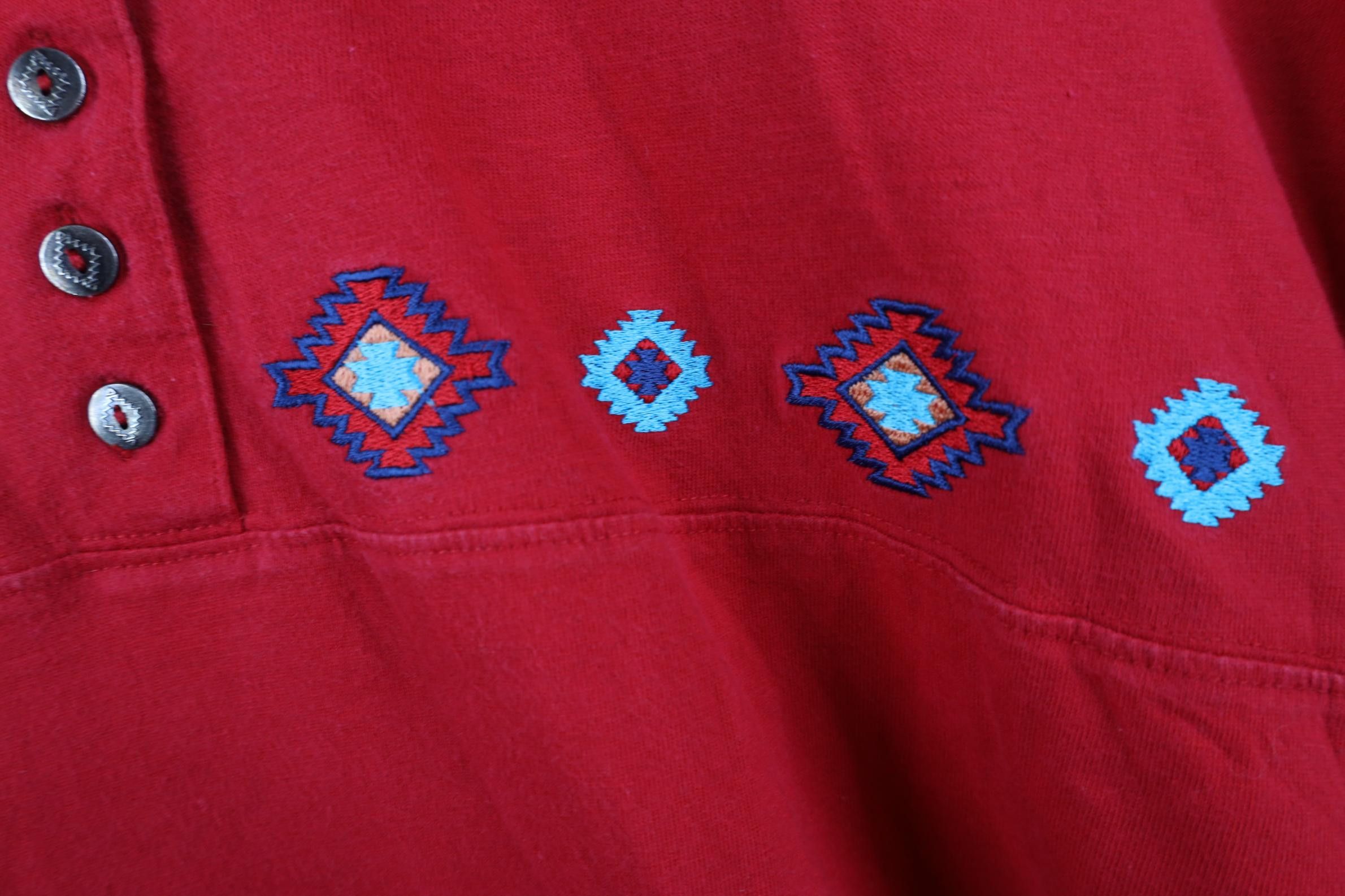 Vintage Vintage 90s Rockabilly Cowgirl Henley T-Shirt Red Cotton Size M / US 6-8 / IT 42-44 - 7 Thumbnail