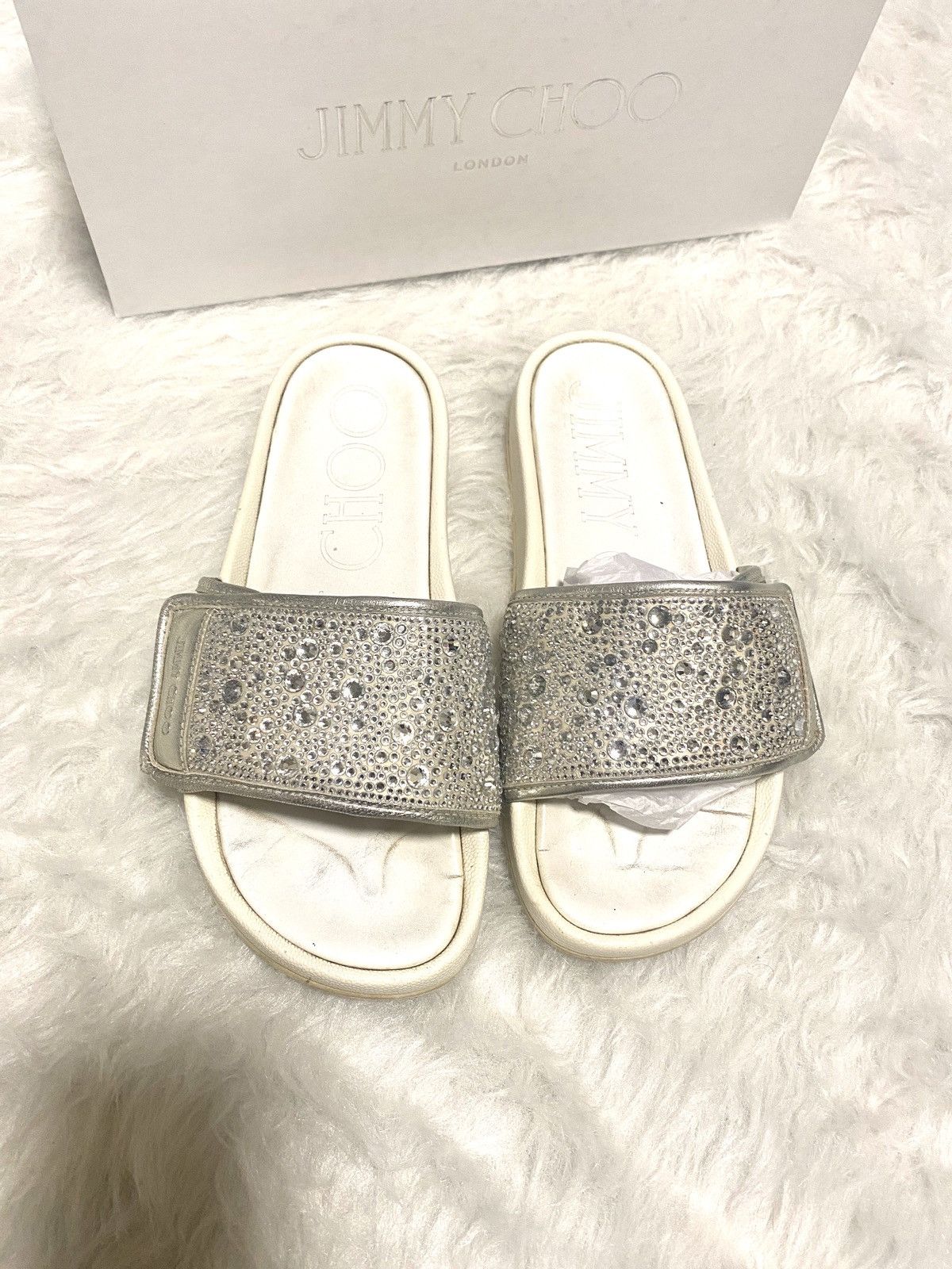 Jimmy Choo Jimmy Choo fitz Glittering ivory crystal Silver Slides 37 Size US 7 / IT 37 - 2 Thumbnail