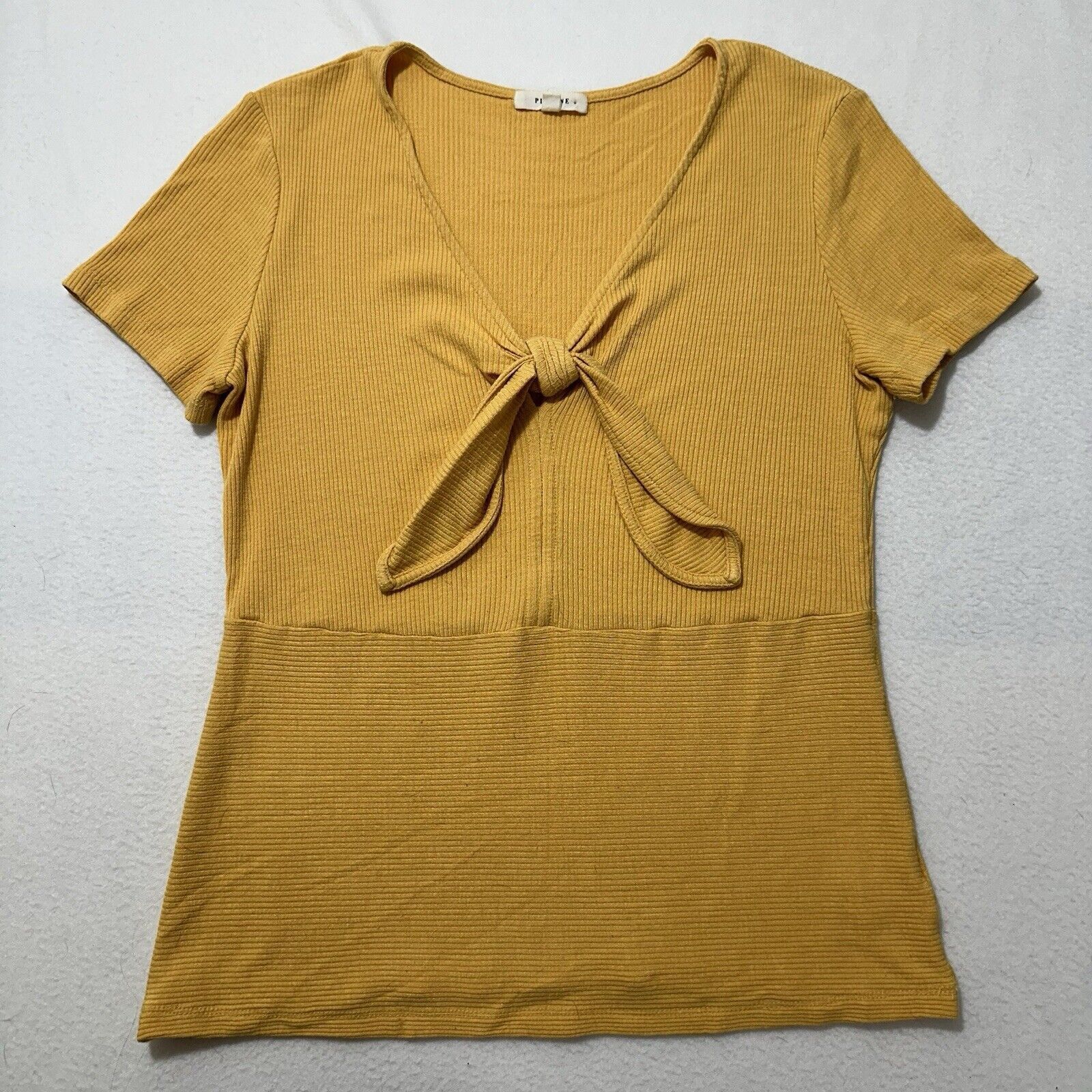 Other Pleione Small Yellow V-Neck Tie Front Lightweight T Shirt Size S / US 4 / IT 40 - 1 Thumbnail