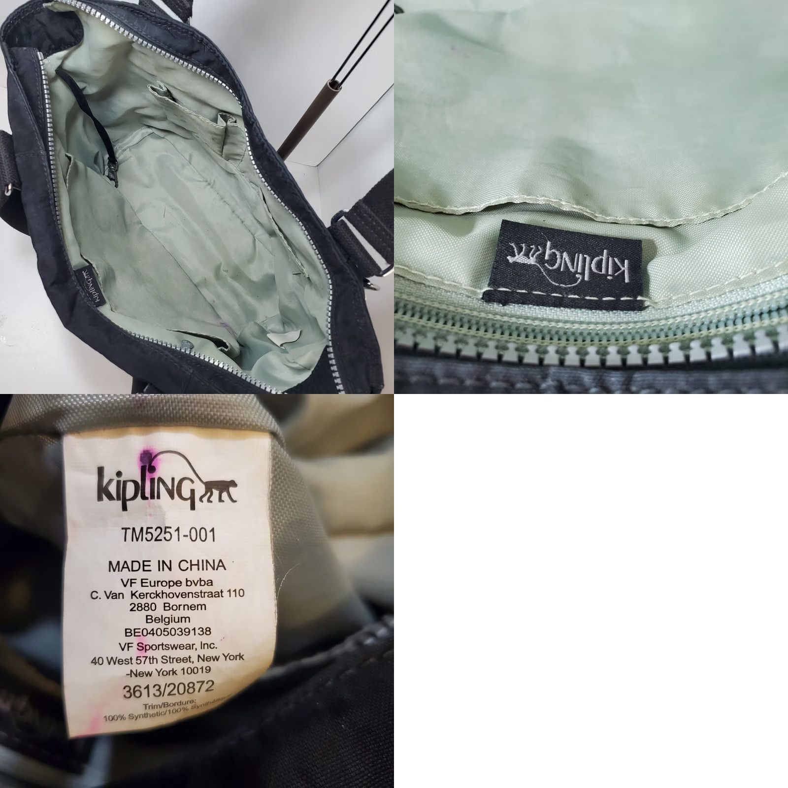 Vintage Kipling Black Nylon Shoulder Bag Tote Women Medium Zip Closure Monkey Charm Black Leather Polyester Interior Pockets 12in x 7in x 10in"} Size M / US 6-8 / IT 42-44 - 8 Thumbnail