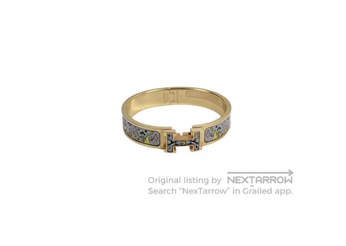 Hermes Gold Enamel Hinge Bracelet with Colorful Patterns. Size ONE SIZE - 1 Thumbnail