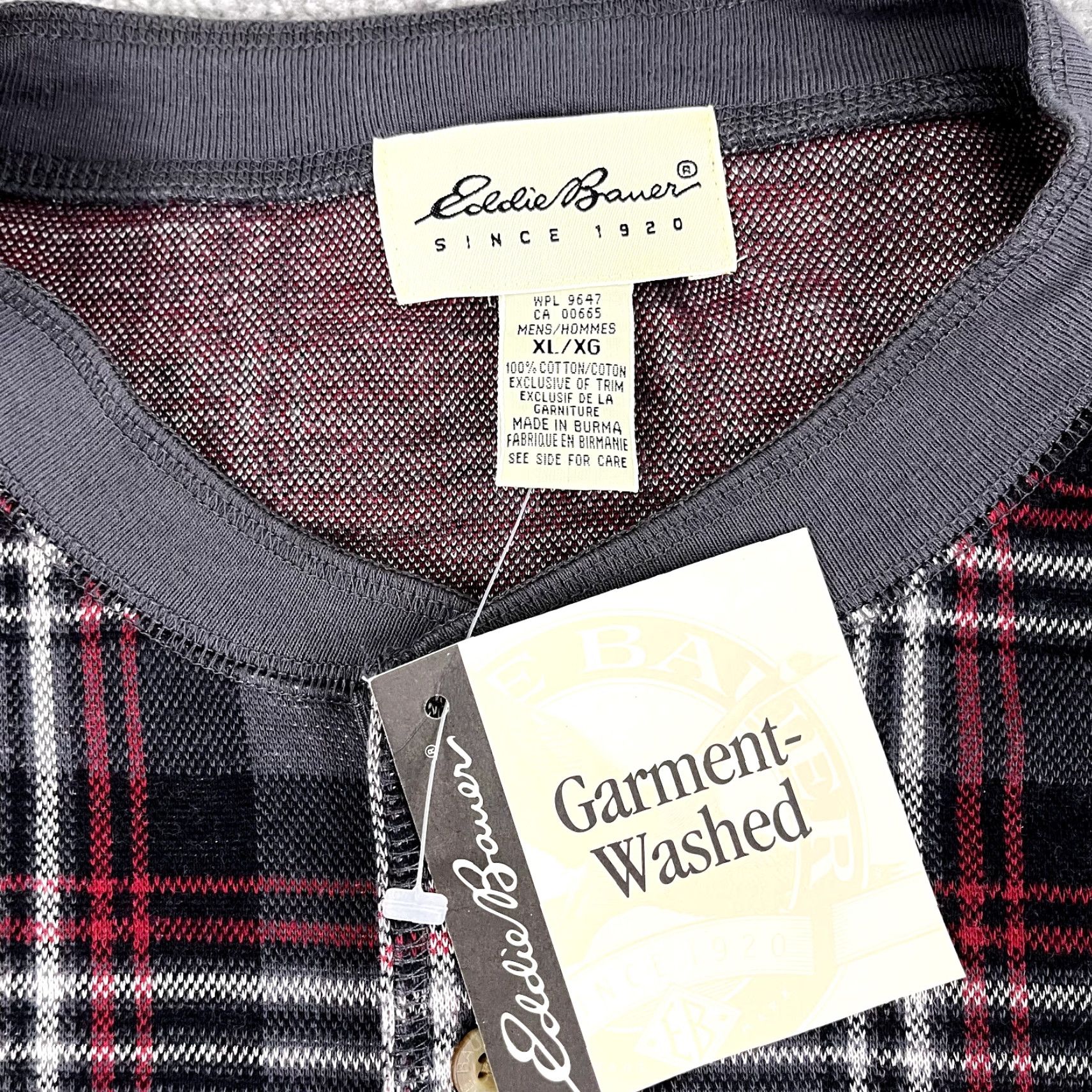 Eddie Bauer VINTAGE Eddie Bauer Men's Shirt XL Tall Plaid Henley Long Sleeve Pullover - Gray, Red, White, All Seasons Size US XL / EU 56 / 4 - 3 Thumbnail