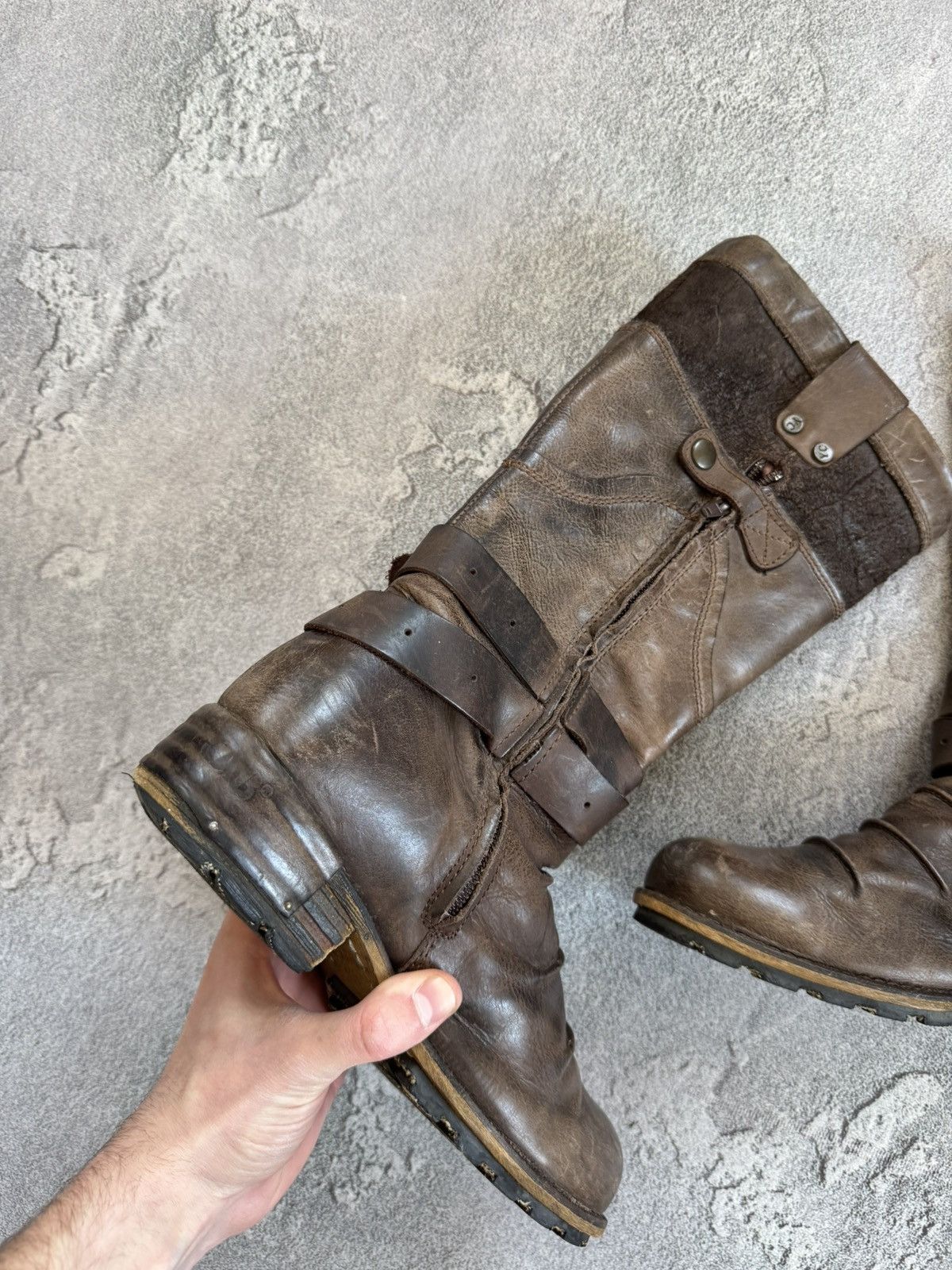 Designer × Vintage Yellow Cab 40size brown leather biker high shoes boots punk Size US 10 / IT 40 - 14 Thumbnail