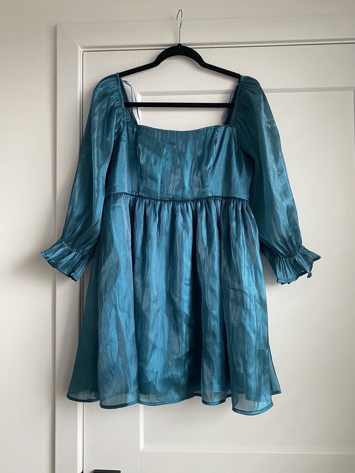Other Thirty Thirty LA Puff Mini Dress Women Shimmer Teal Gorgeous Size XL / US 12-14 / IT 48-50 - 2 Thumbnail