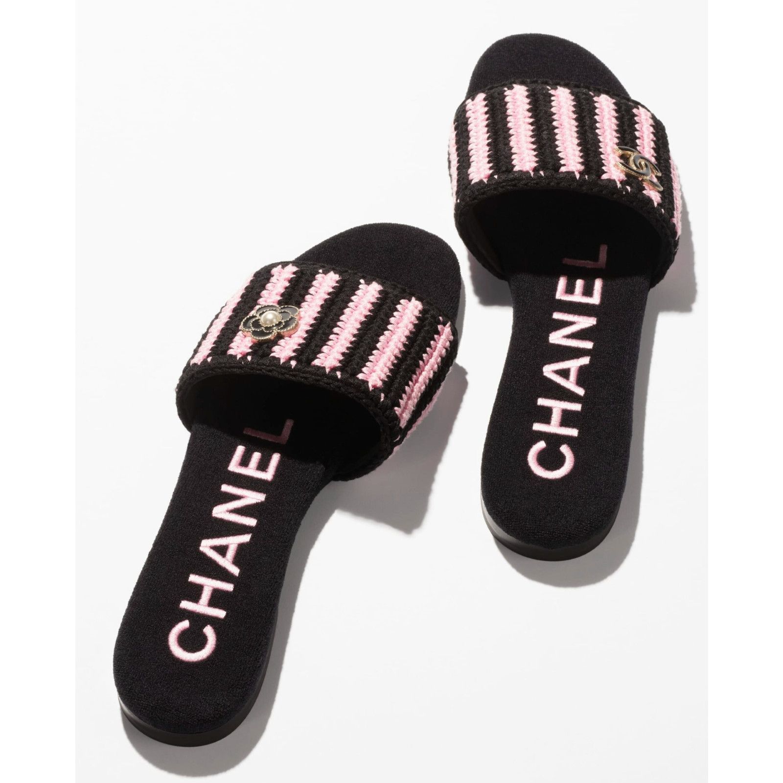 Chanel Chanel 24M Black Pink Crochet Stripe Camellia Flower Logo Size US 9 / IT 39 - 10 Thumbnail