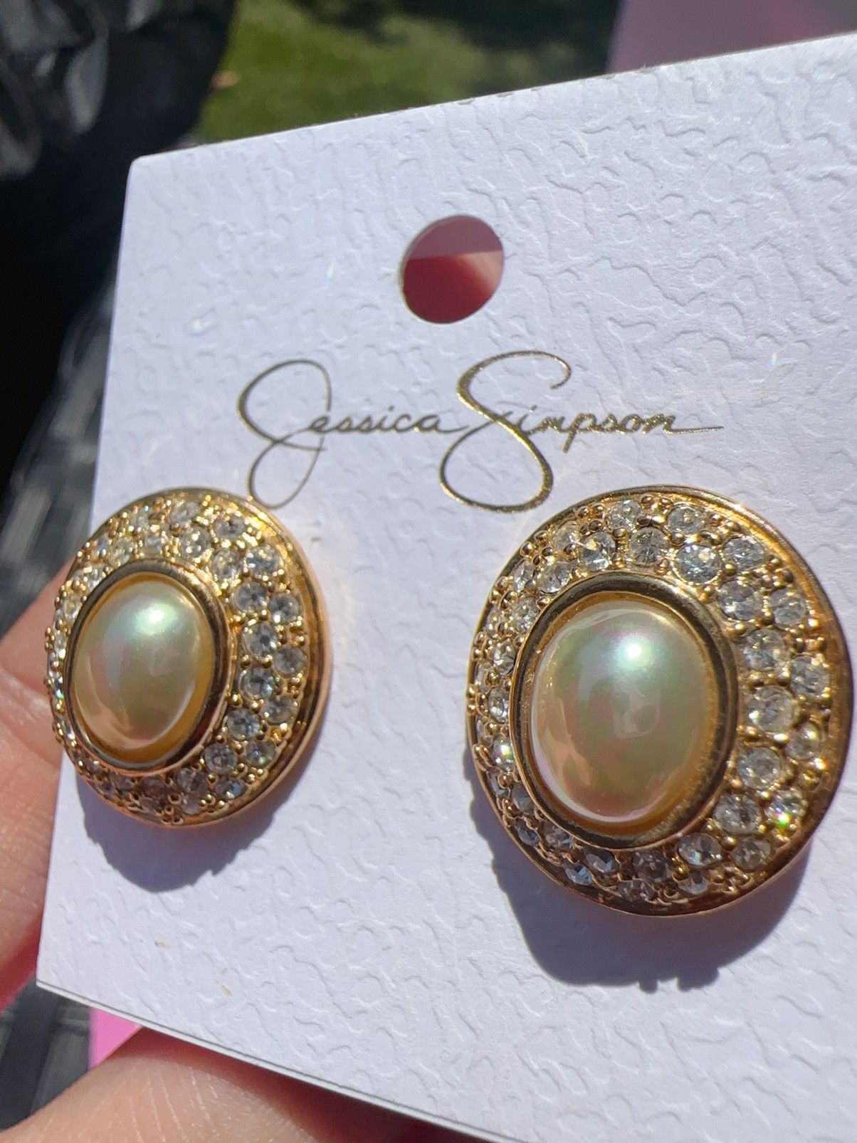 Jessica Simpson Jessica Simpson Earrings gold tone diamonds shiny pearl Size ONE SIZE - 3 Thumbnail