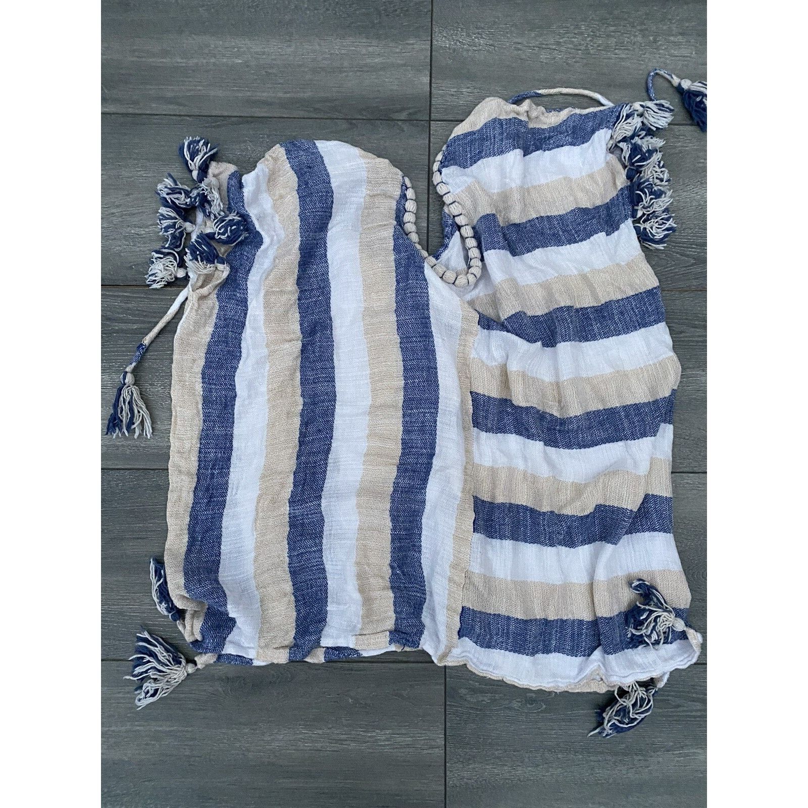 Gypsy Gypsie Blu Boho Striped Poncho Rope Tasel Top Size M A000207 Size ONE SIZE - 10 Thumbnail