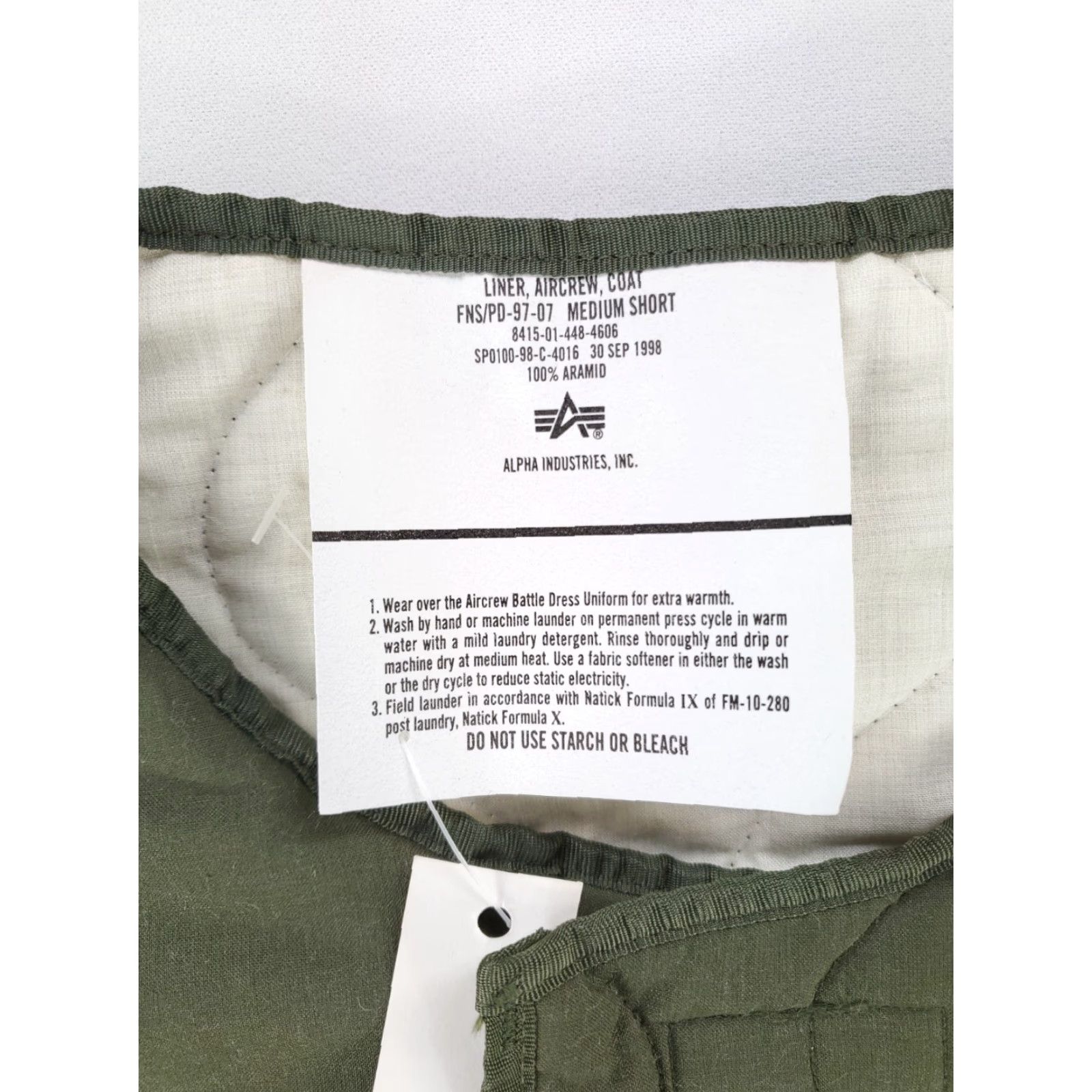 Alpha Industries VINTAGE Alpha Industries Liner Aircrew Coat 100% Aramid Olive Green Mens Medium Short M Green Military Jacket Mens Size US 31 - 2 Thumbnail
