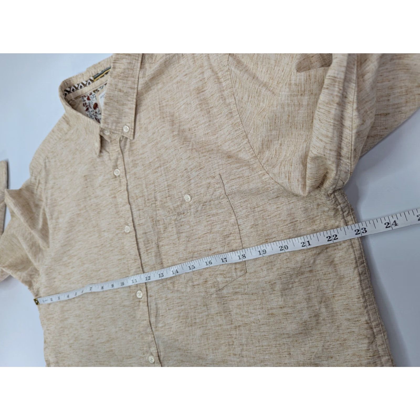 Denime Ricky Singh Shirt Mens XL Beige Denim Flower L/S Floral Button Cuff Size US XL / EU 56 / 4 - 7 Thumbnail