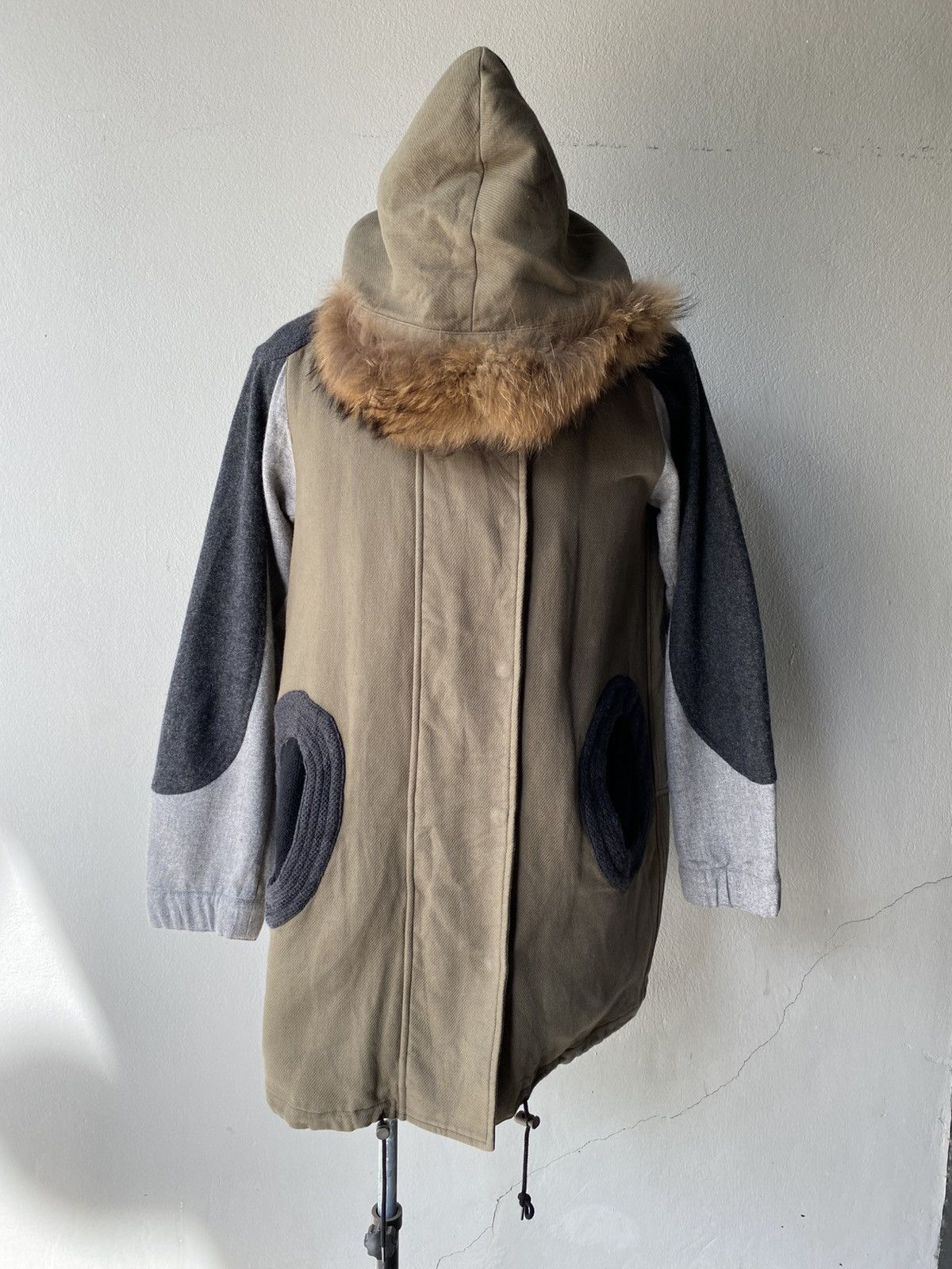 Tsumori Chisato TSUMORI CHISATO Khaki & Knit Fur Hood Coat Size US M / EU 48-50 / 2 - 13 Thumbnail