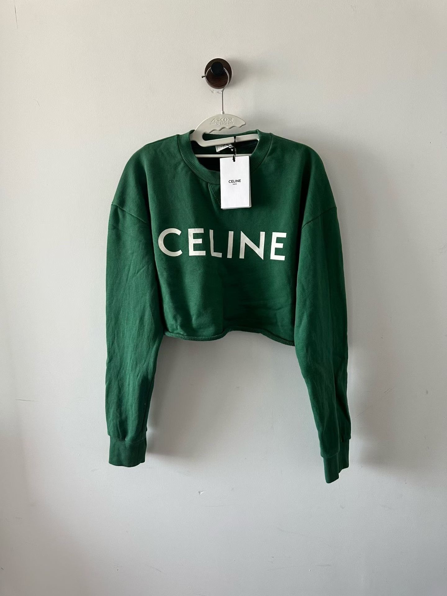 Celine Celine Dark Green Slogan Cropped Sweatshirt Size M / US 6-8 / IT 42-44 - 1 Thumbnail