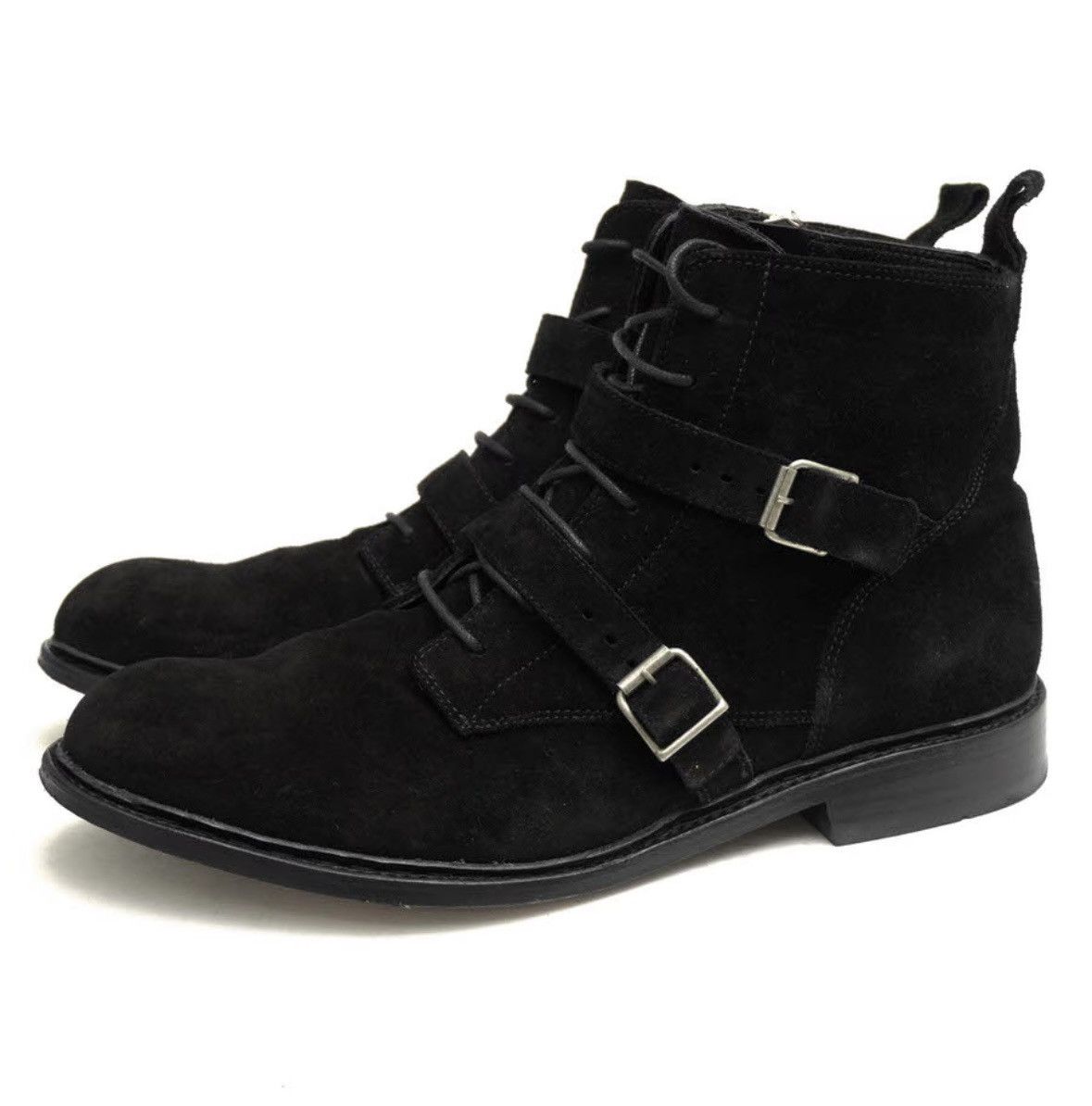 Pre-owned Balmain Fw12 Decarnin Suede Buckle Engineer Boots 44/11 In Black