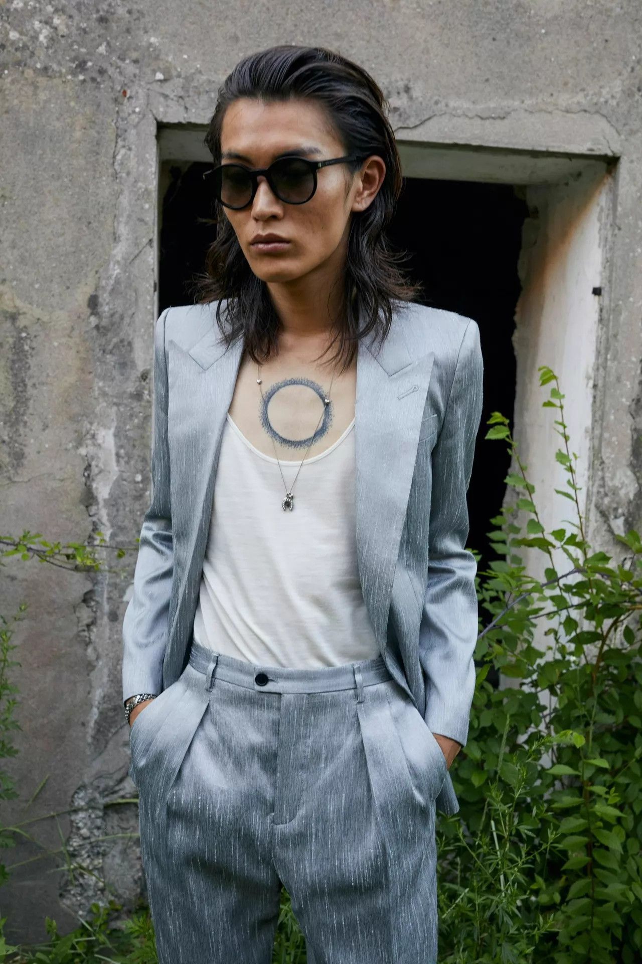 Saint Laurent Paris YSL 22ss Gray 44 Hand-Destroyed Shark Collar Blazer Size 44R - 6 Thumbnail